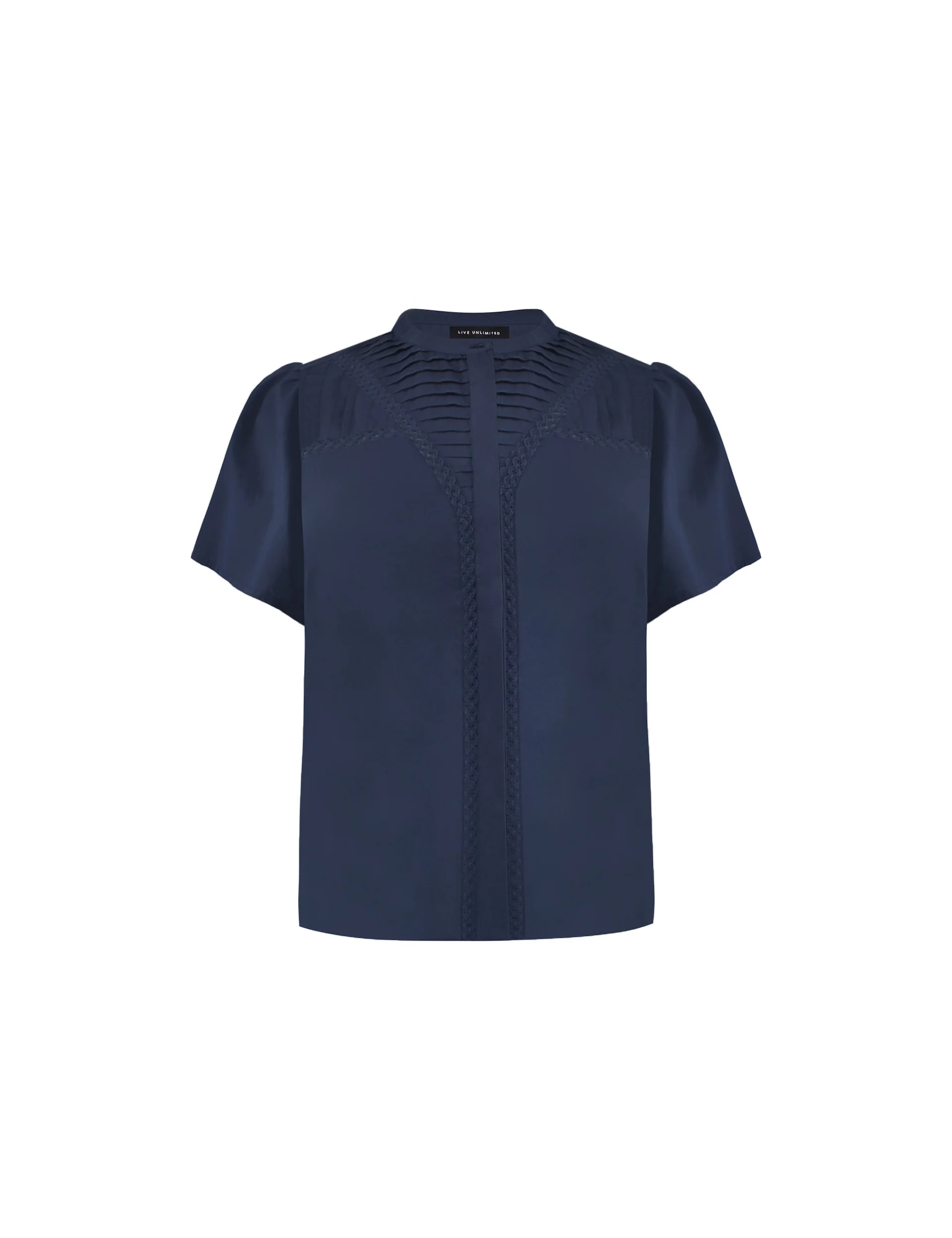 Navy Crochet Trim Short Sleeve Blouse - Image 6