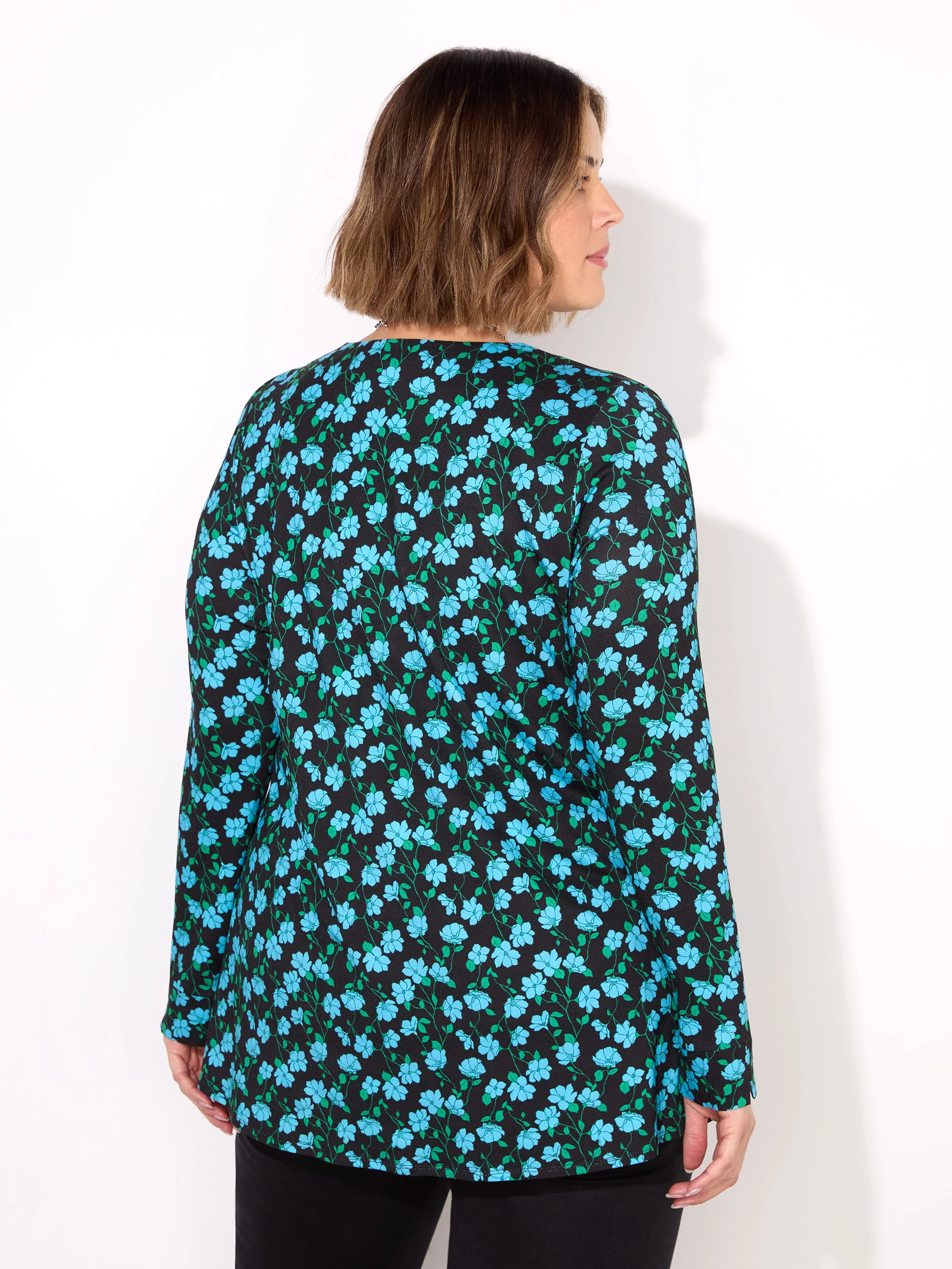 Navy Ditsy Pleat Front Jersey Top - Image 3