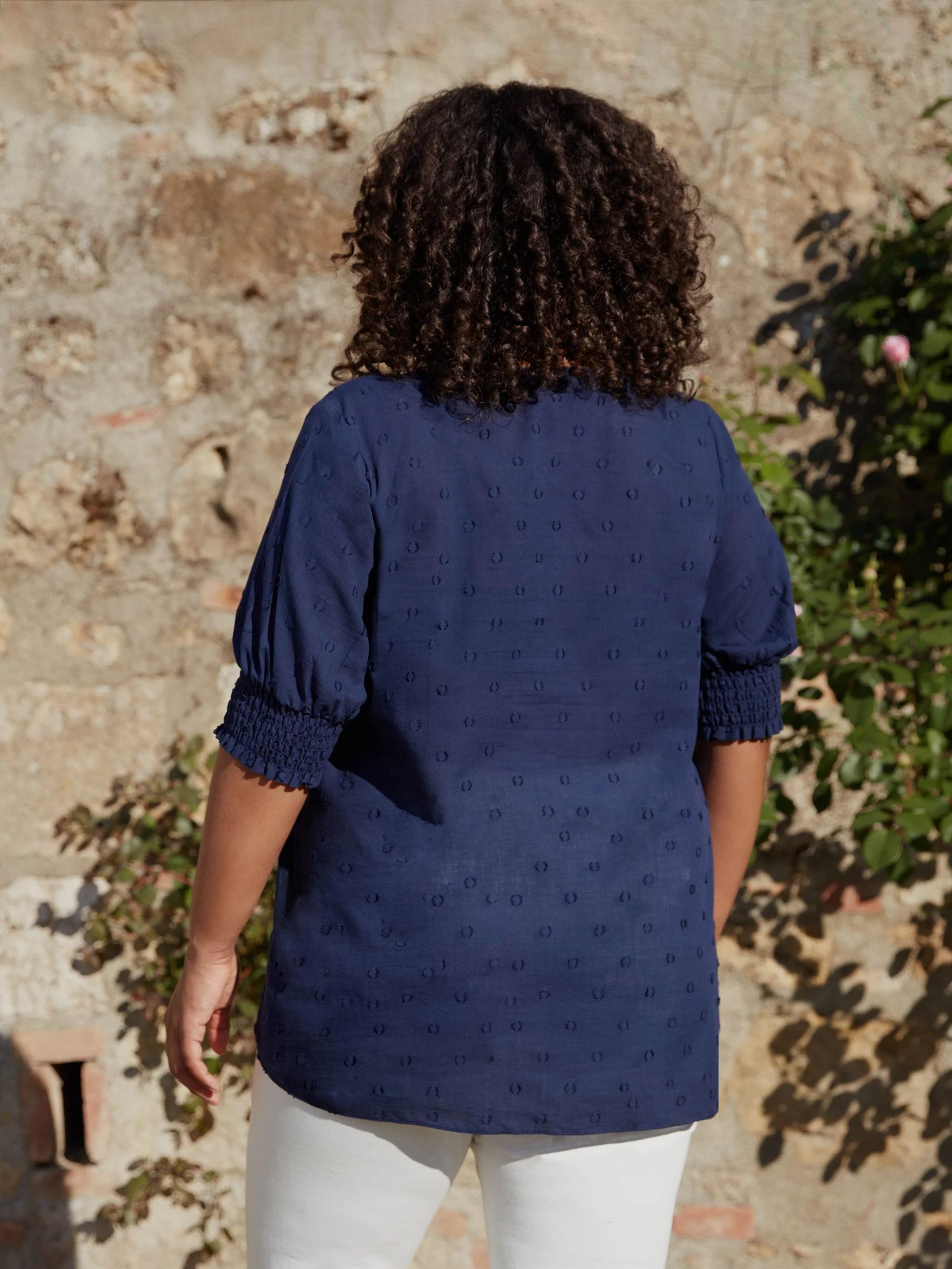 Navy Dobby Short Sleeve Blouse - Image 3