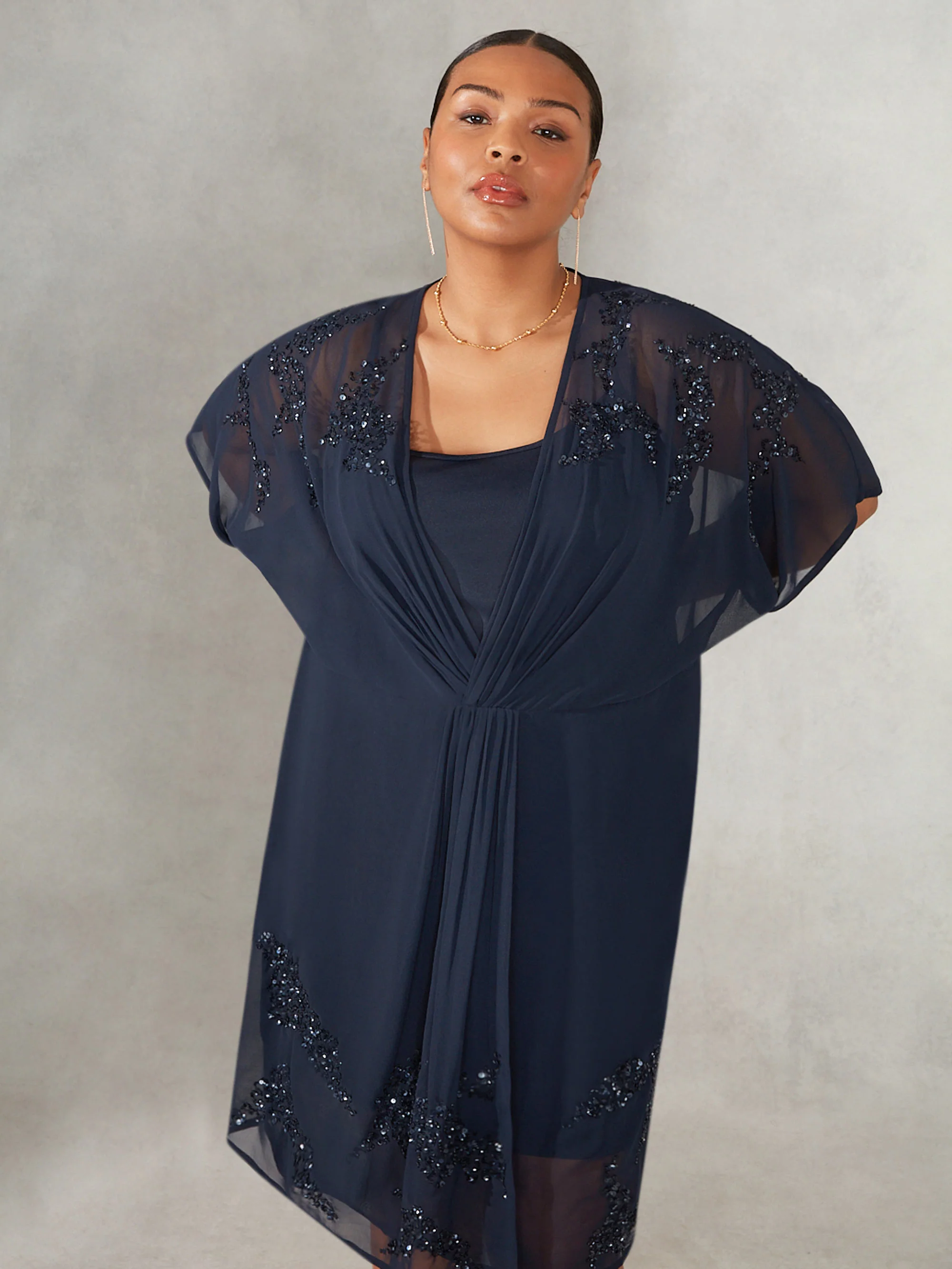 Navy Embellished Dress - Image 4