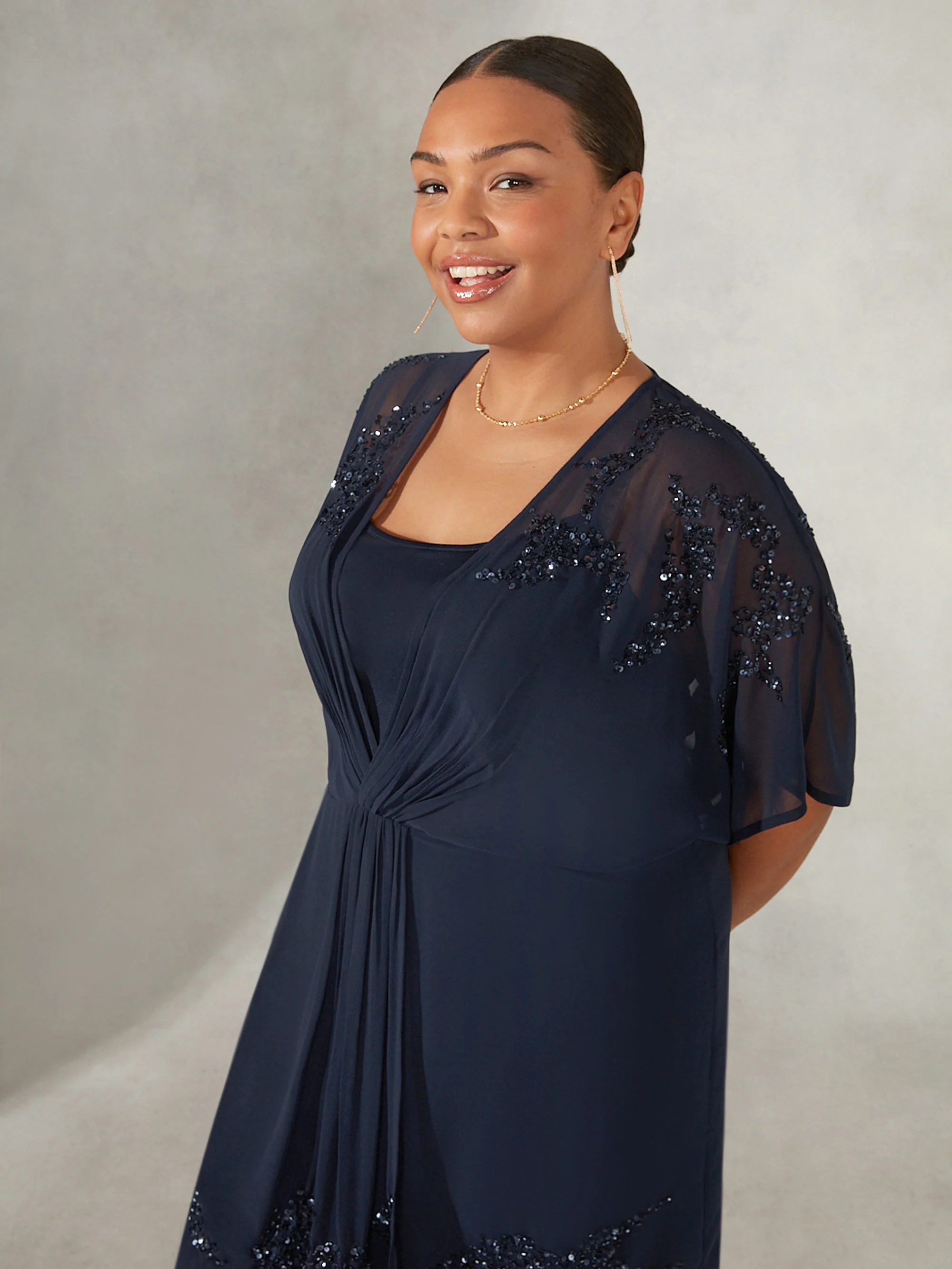 Navy Embellished Dress - Image 5