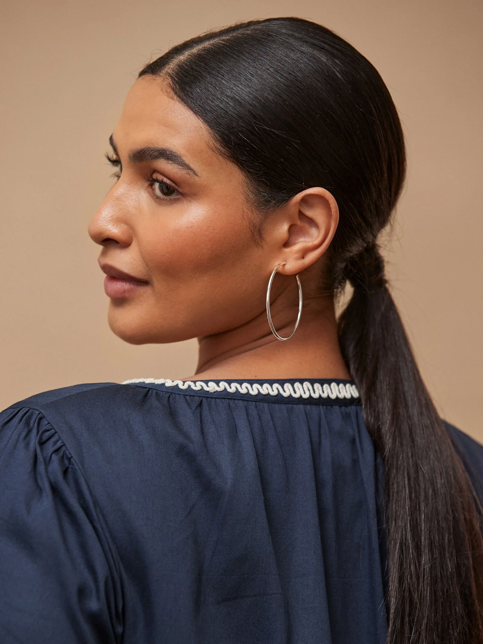 Navy Embroidered Midaxi Dress with Contrast Stitch Detail - Image 3