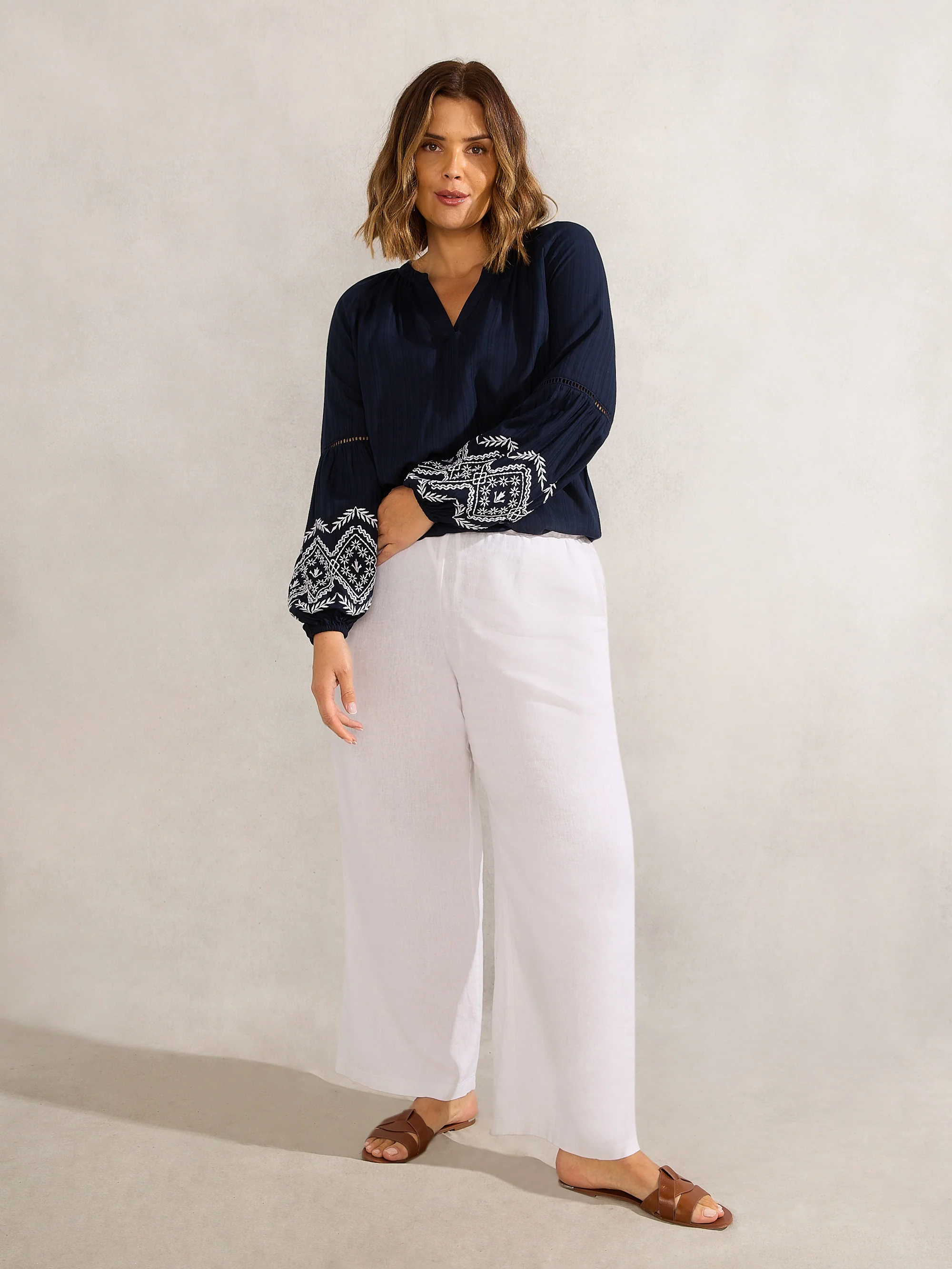 Navy Embroidered Sleeve Top - Image 3