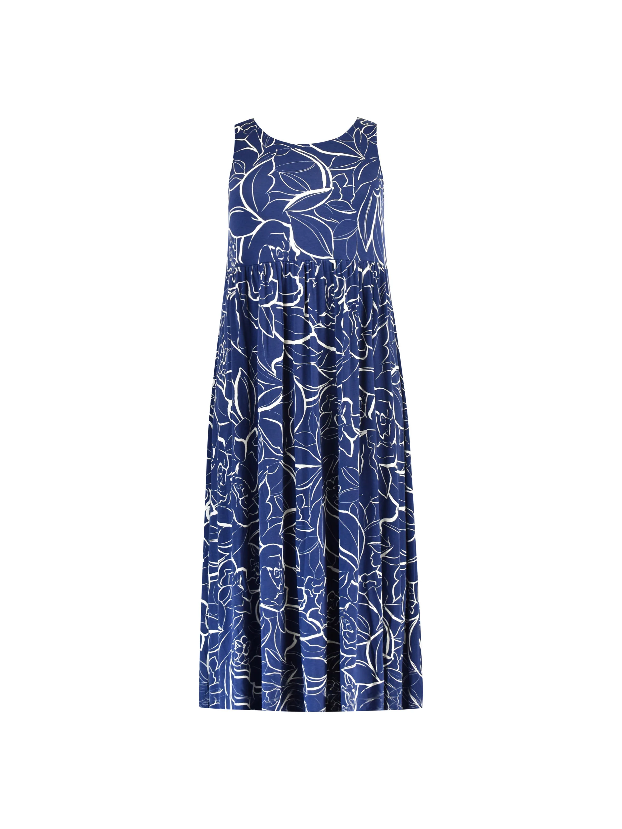 Navy Floral Linear Print Jersey Maxi Dress - Image 5