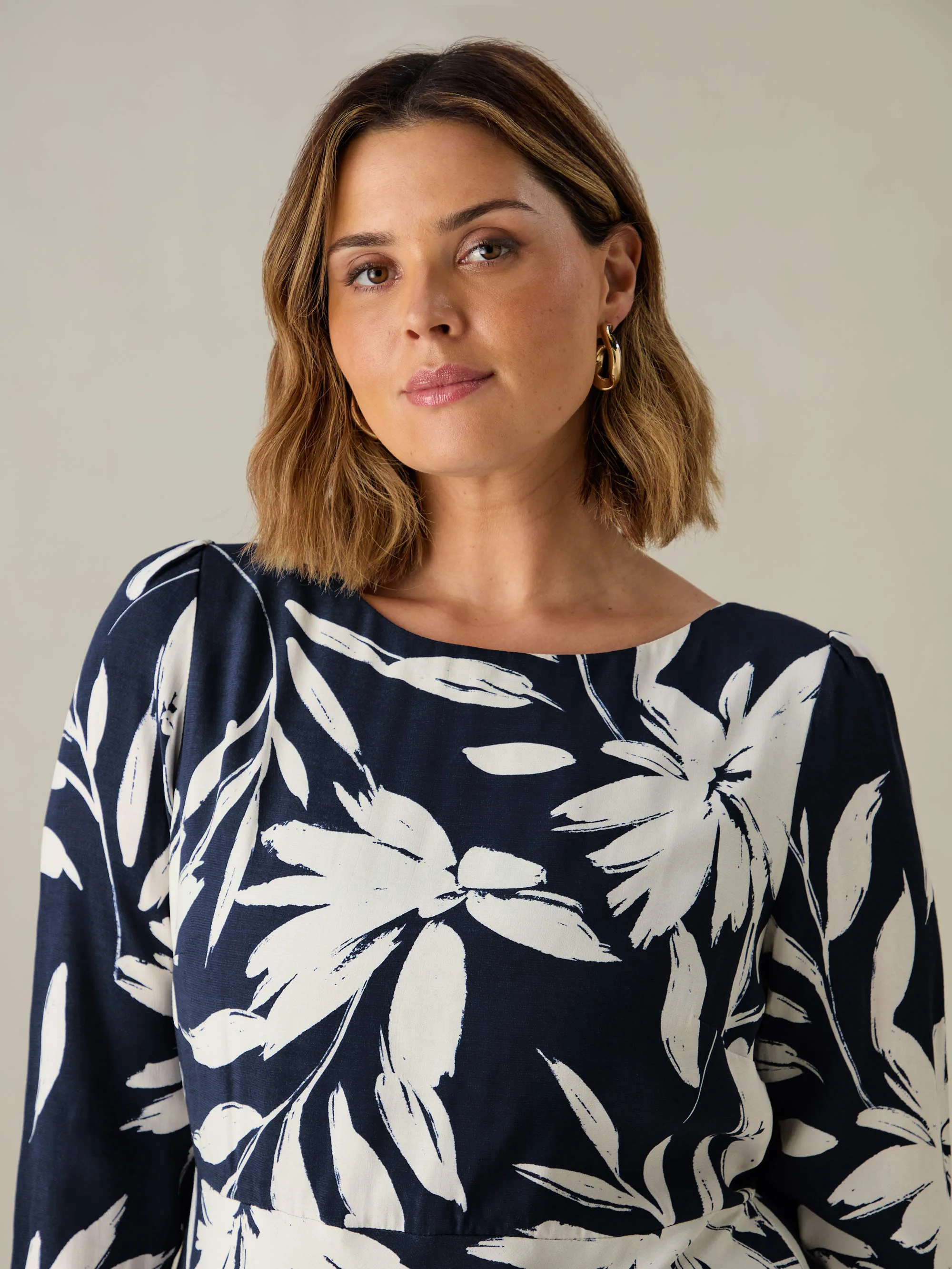 Navy Floral Scoop Back Bias Maxi Dress - Image 2