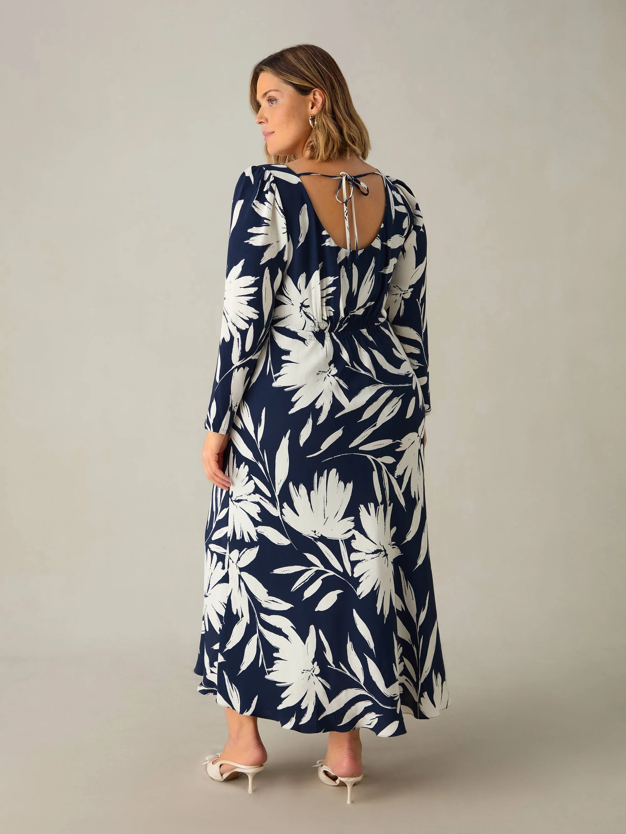 Navy Floral Scoop Back Bias Maxi Dress - Image 4