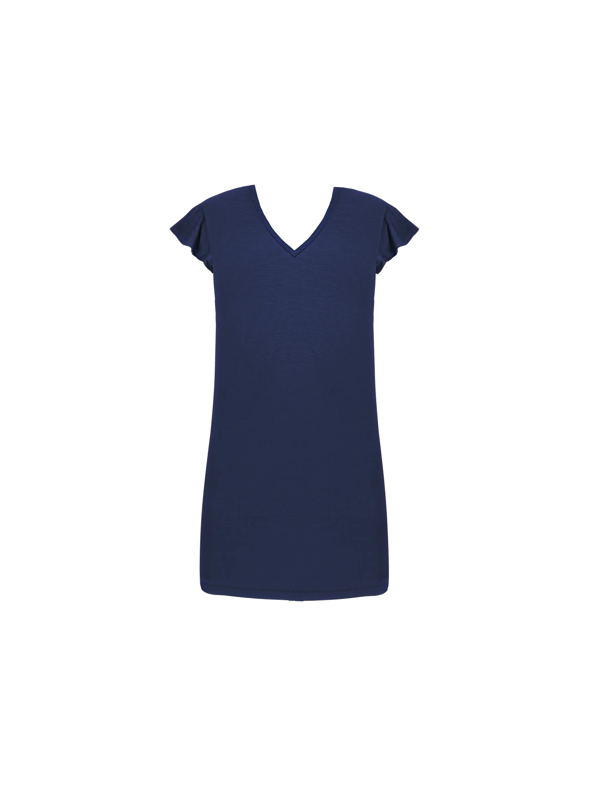 Navy Frill Sleeve Cotton Textured Jersey Column Dress - Image 4