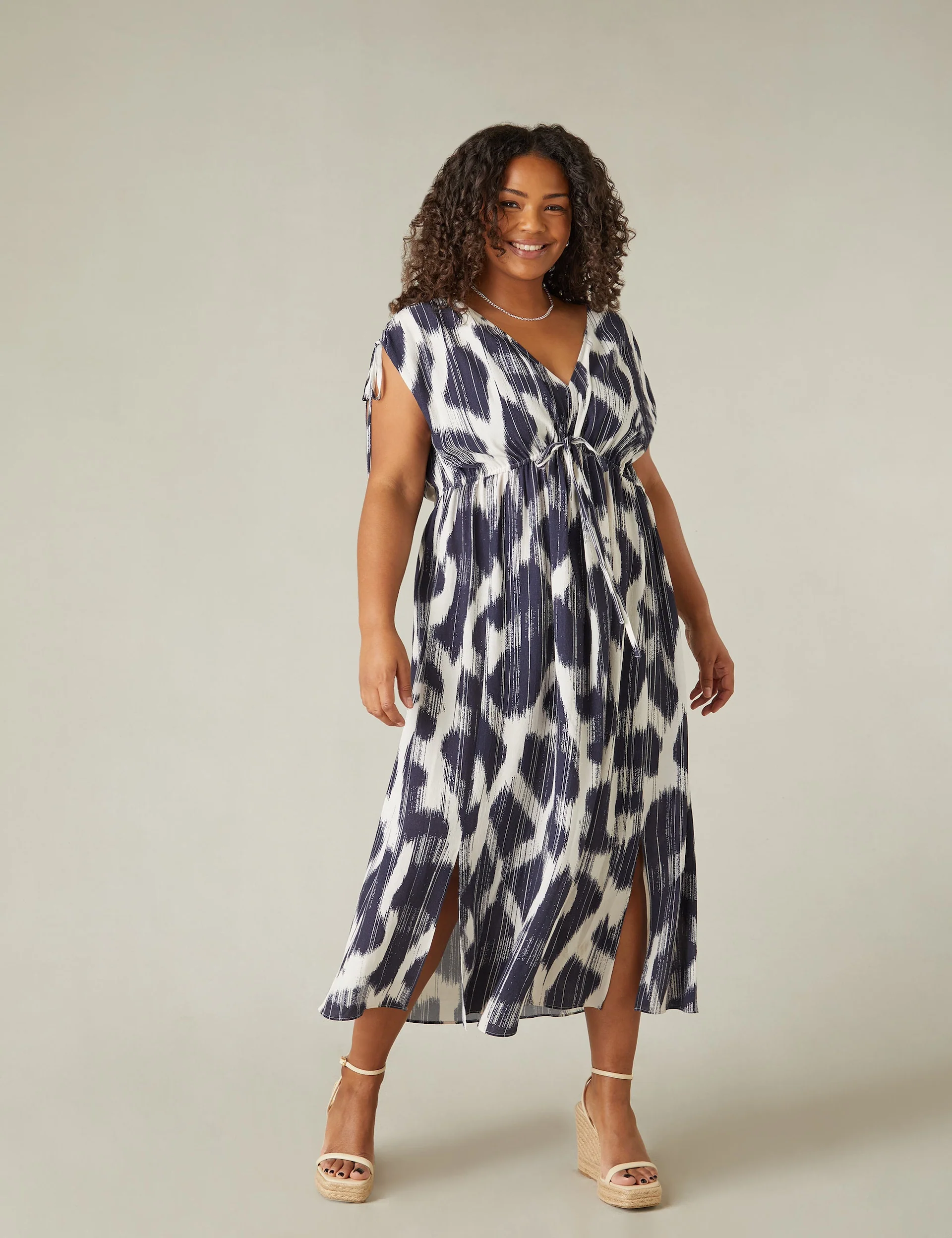Navy Geo Print Drawstring Maxi Dress - Image 3