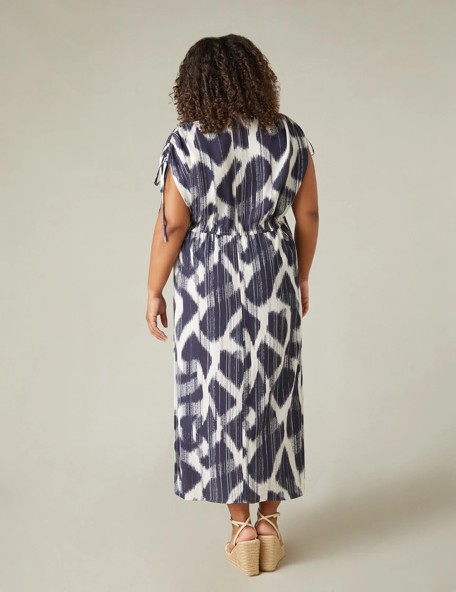 Navy Geo Print Drawstring Maxi Dress - Image 7