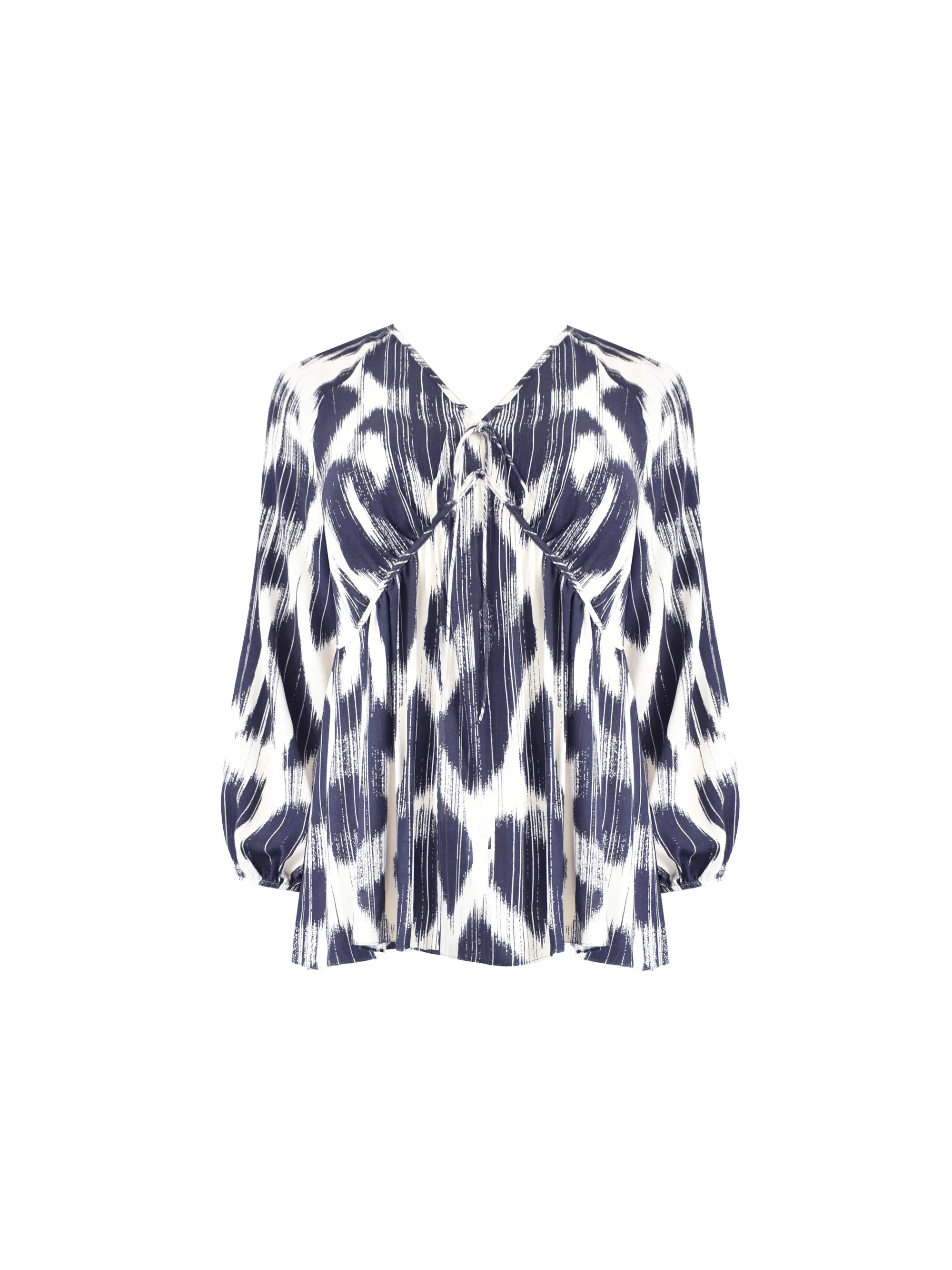 Navy Geo Print Tie Neck Blouse - Image 7