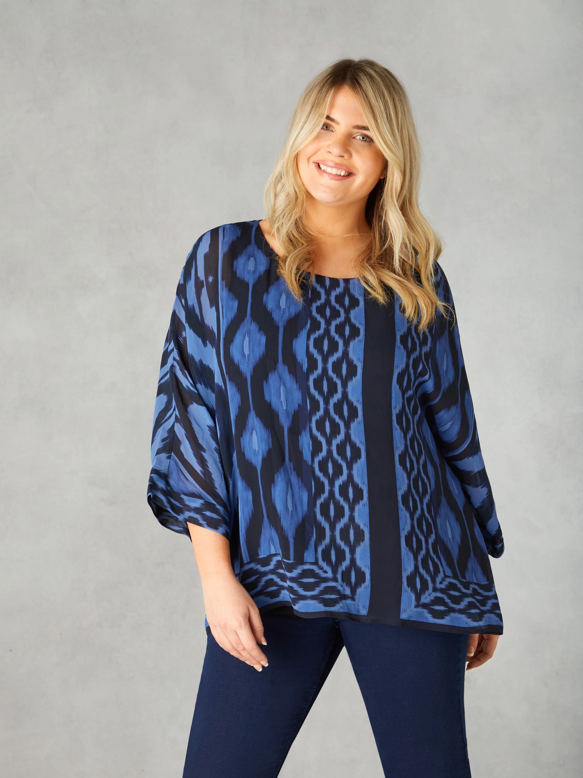 Navy Ikat Print Layered Top - Image 3