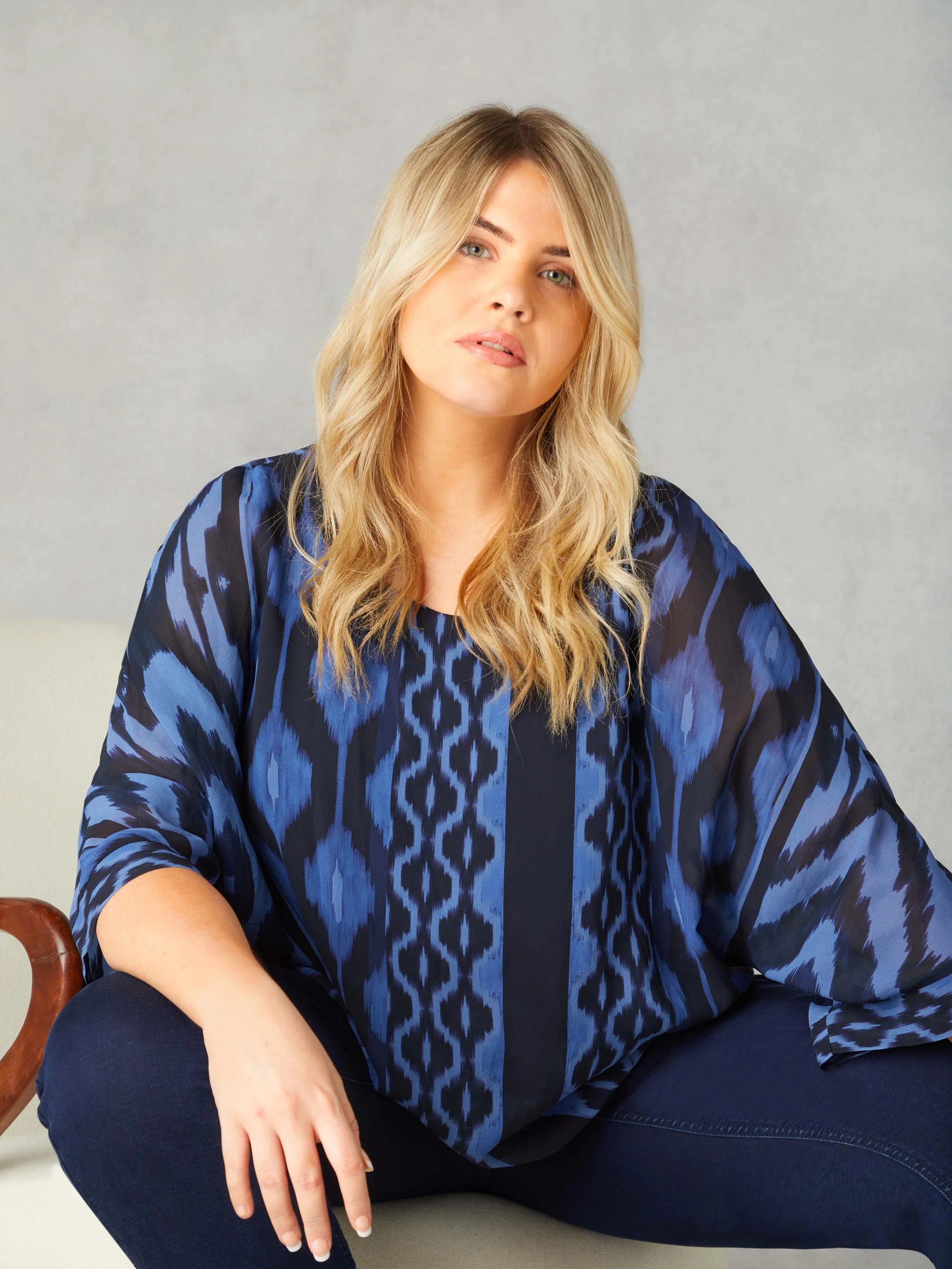 Navy Ikat Print Layered Top - Image 4