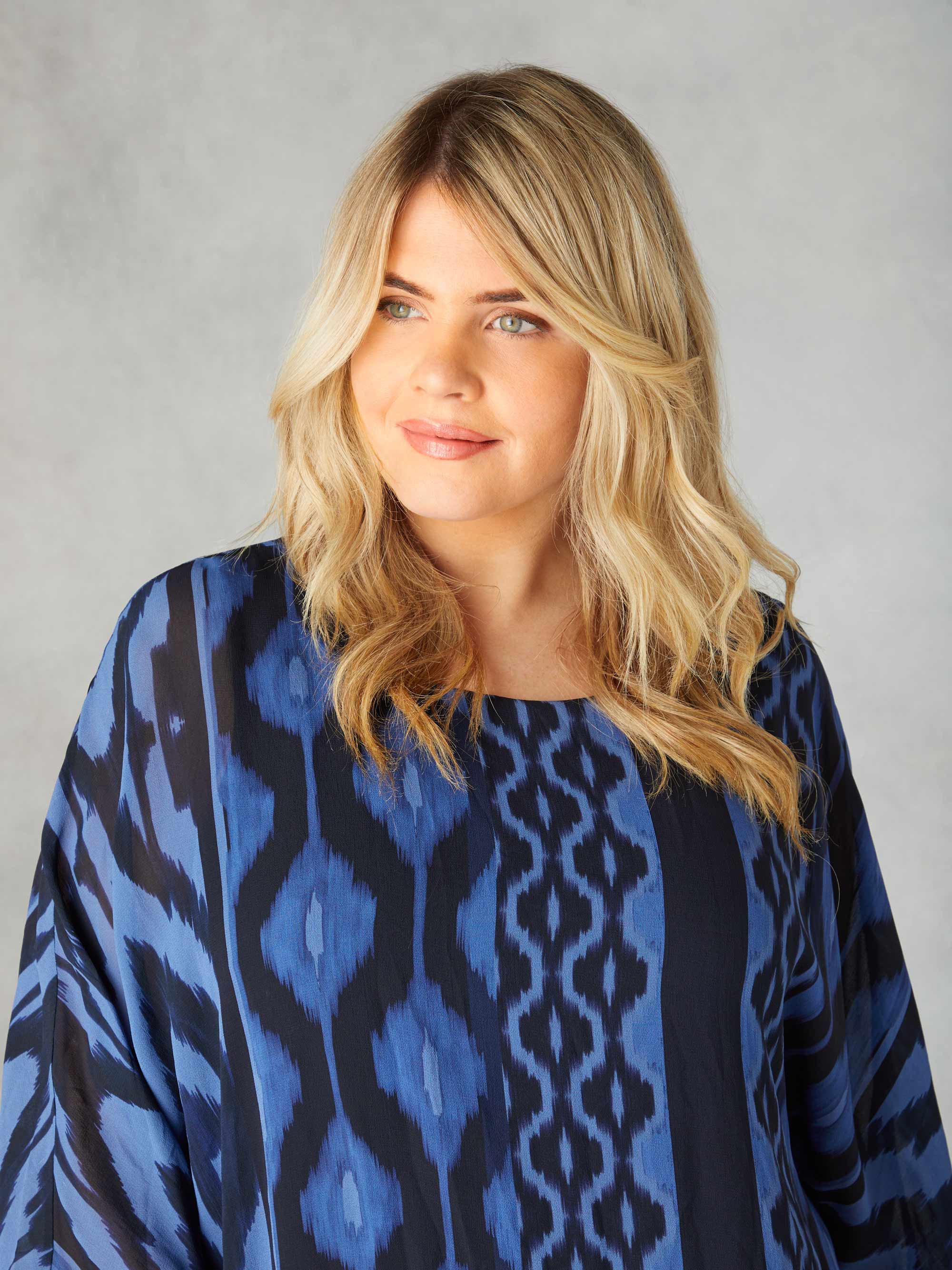 Navy Ikat Print Layered Top - Image 5