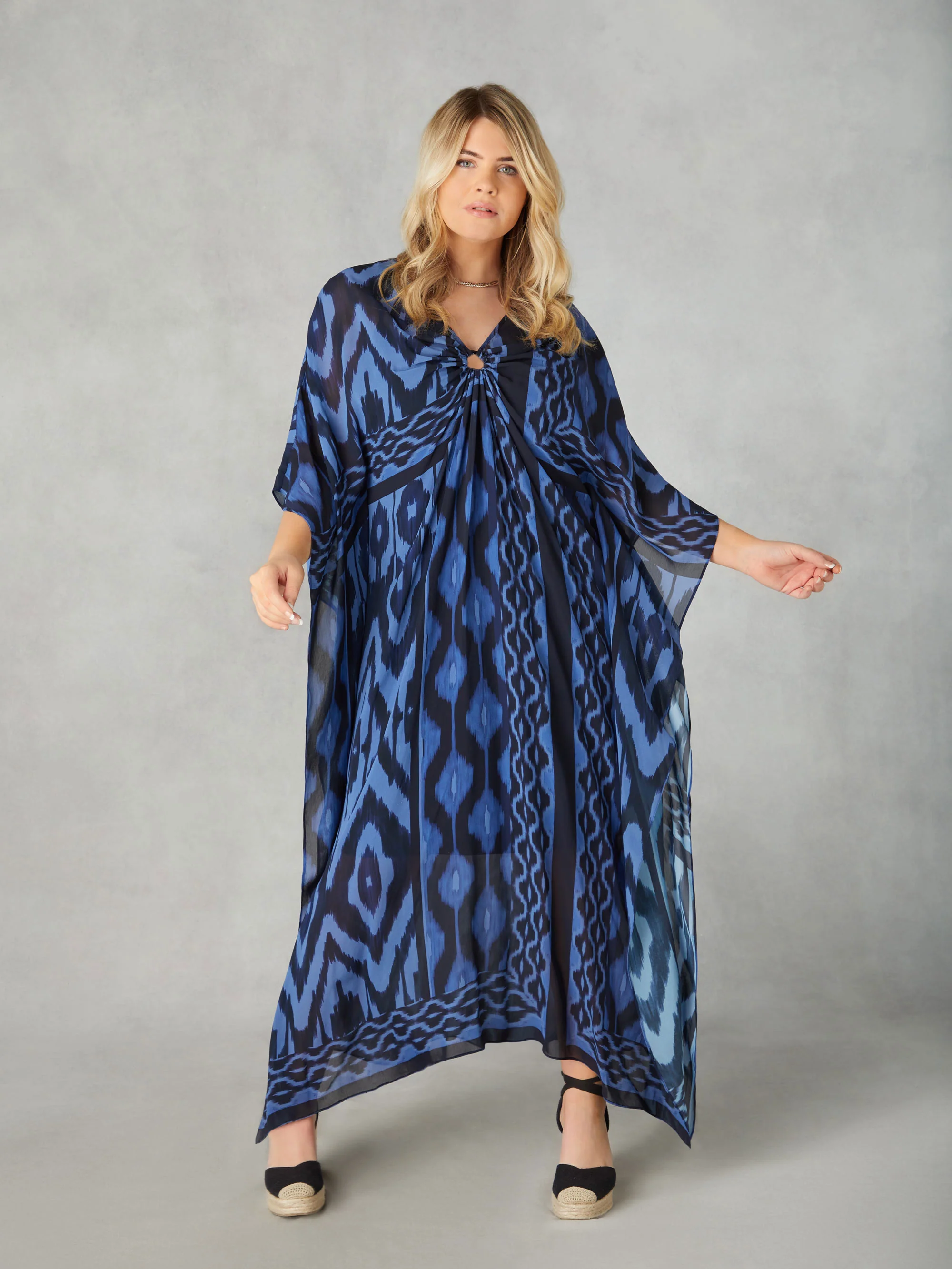 Navy Ikat Print Maxi Kaftan - Image 5