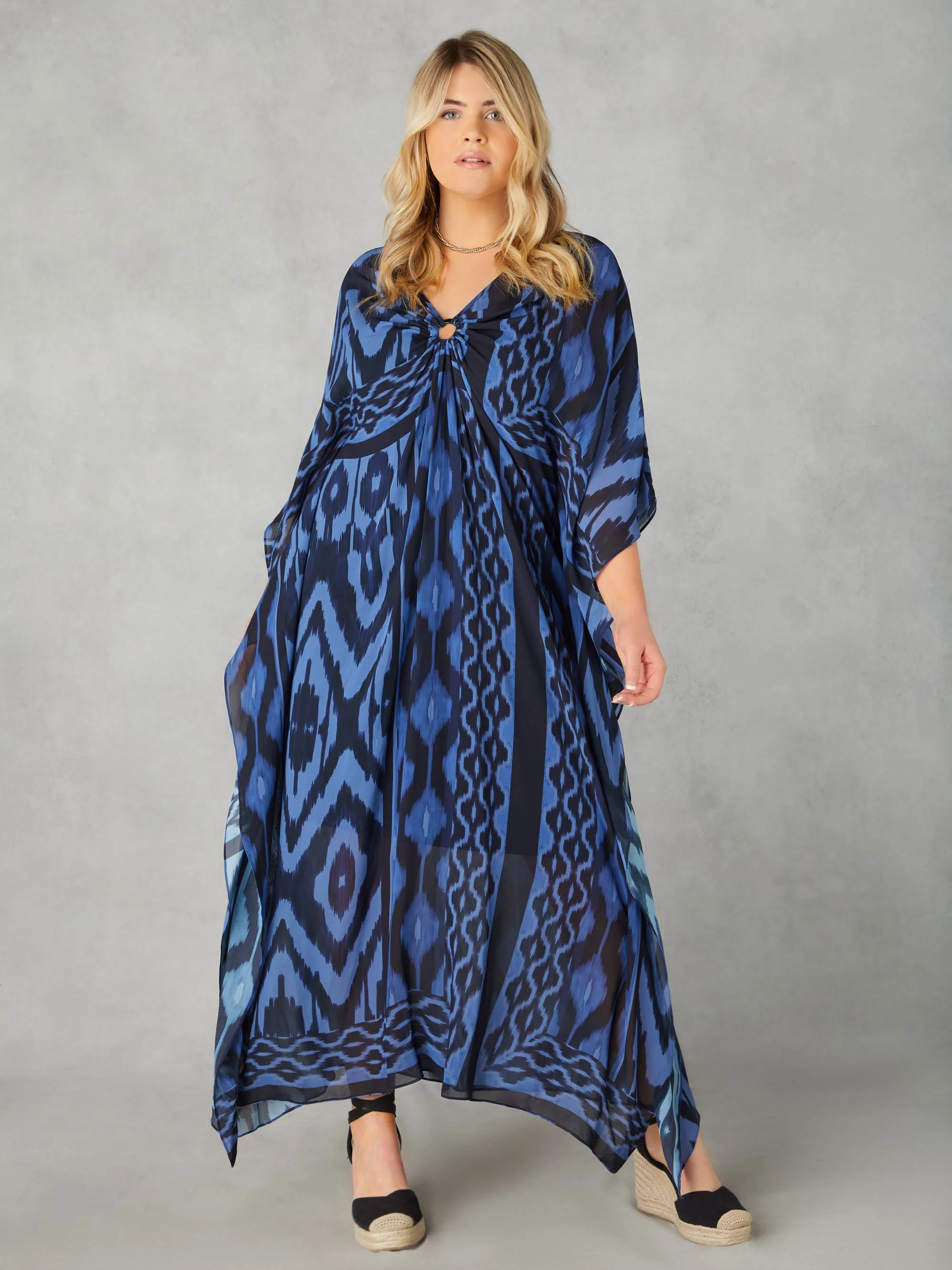 Navy Ikat Print Maxi Kaftan - Image 6