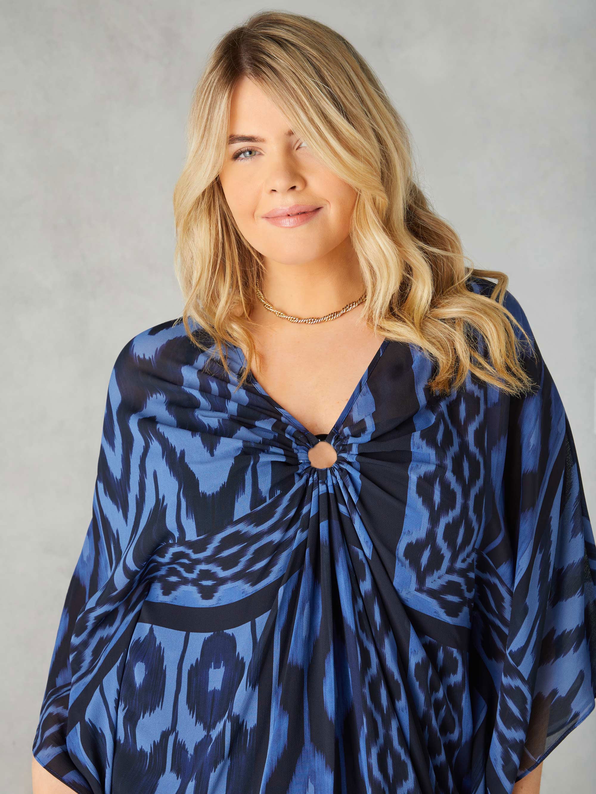 Navy Ikat Print Maxi Kaftan - Image 7
