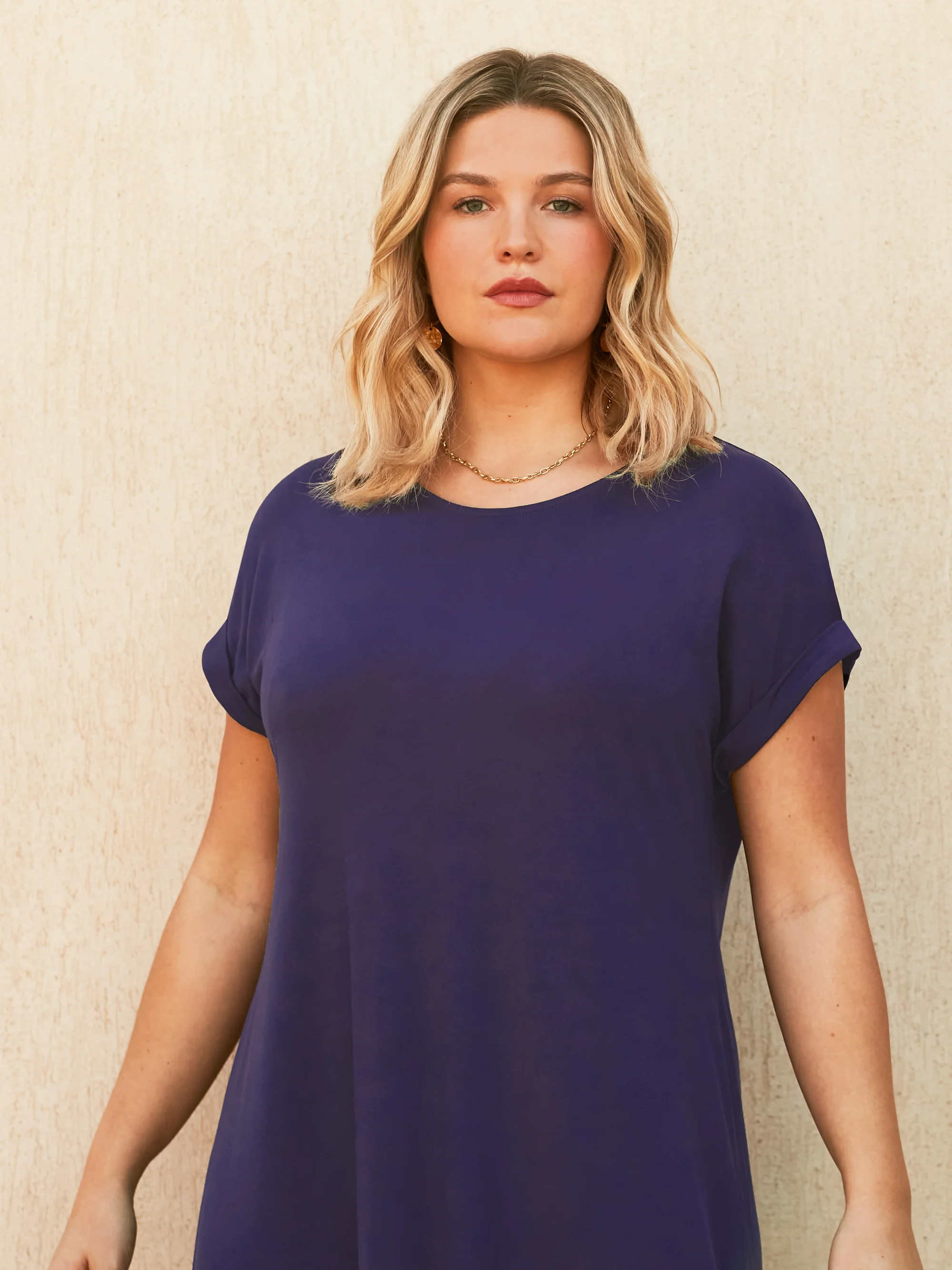 Navy Jersey Asymmetric Dress - Image 2