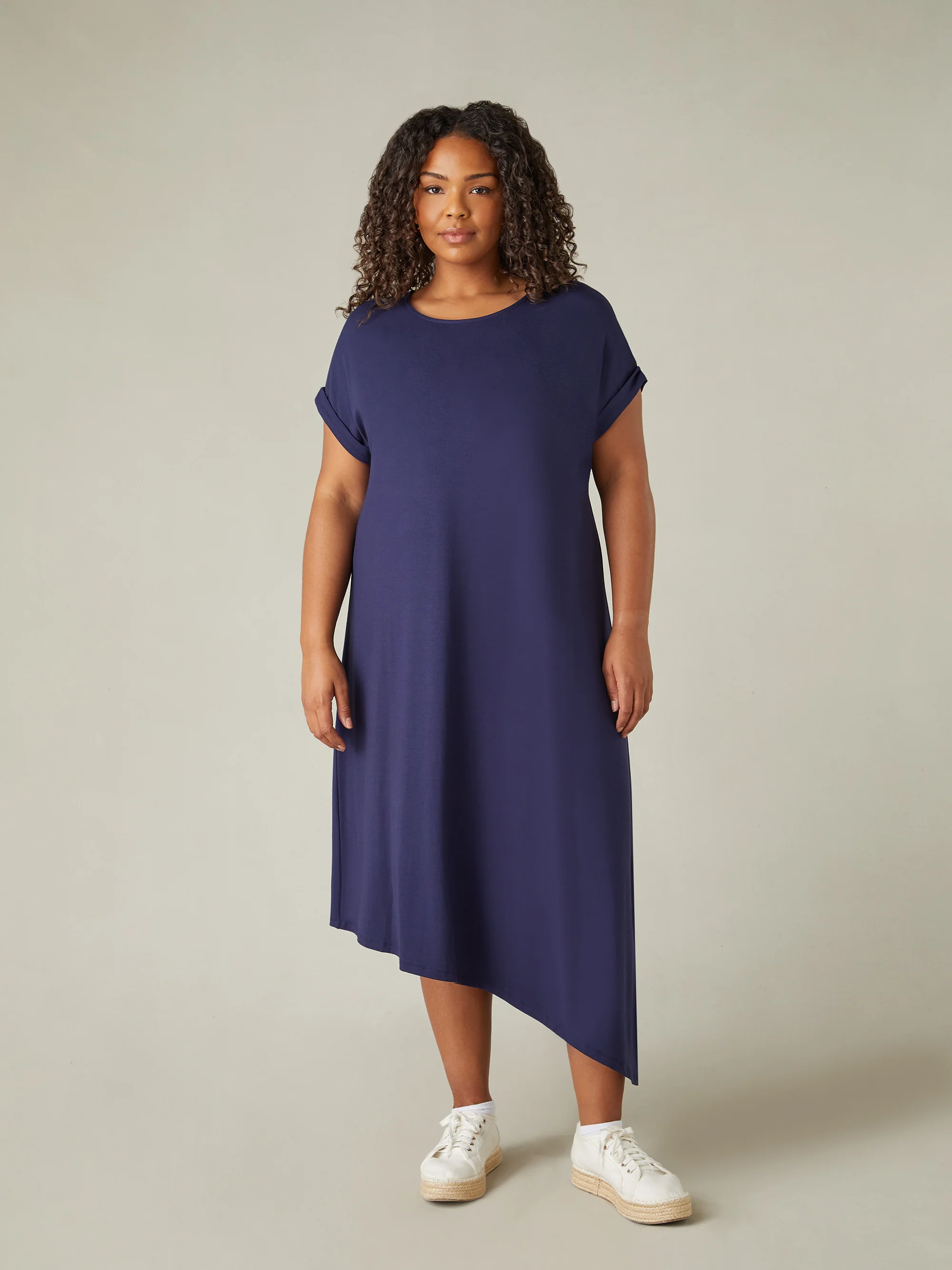 Navy Jersey Asymmetric Dress - Image 3