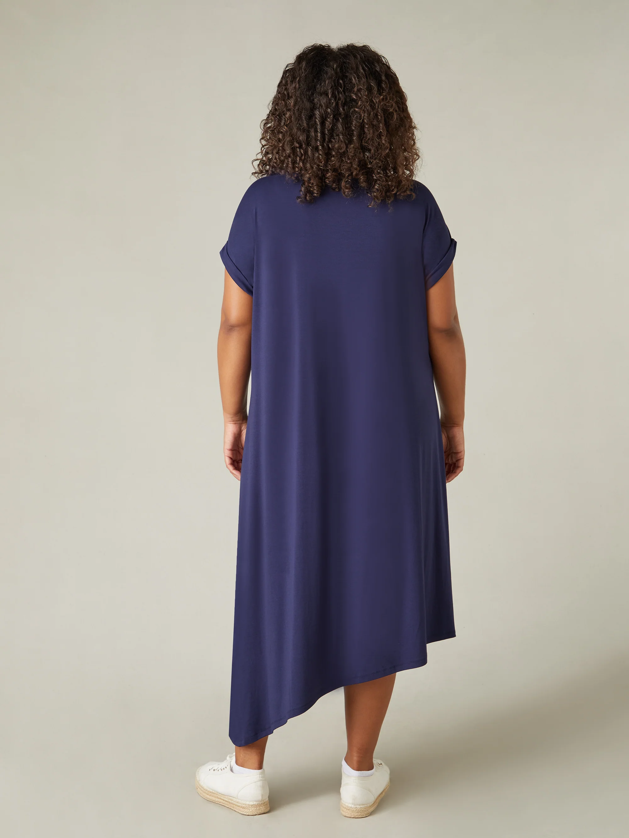 Navy Jersey Asymmetric Dress - Image 5