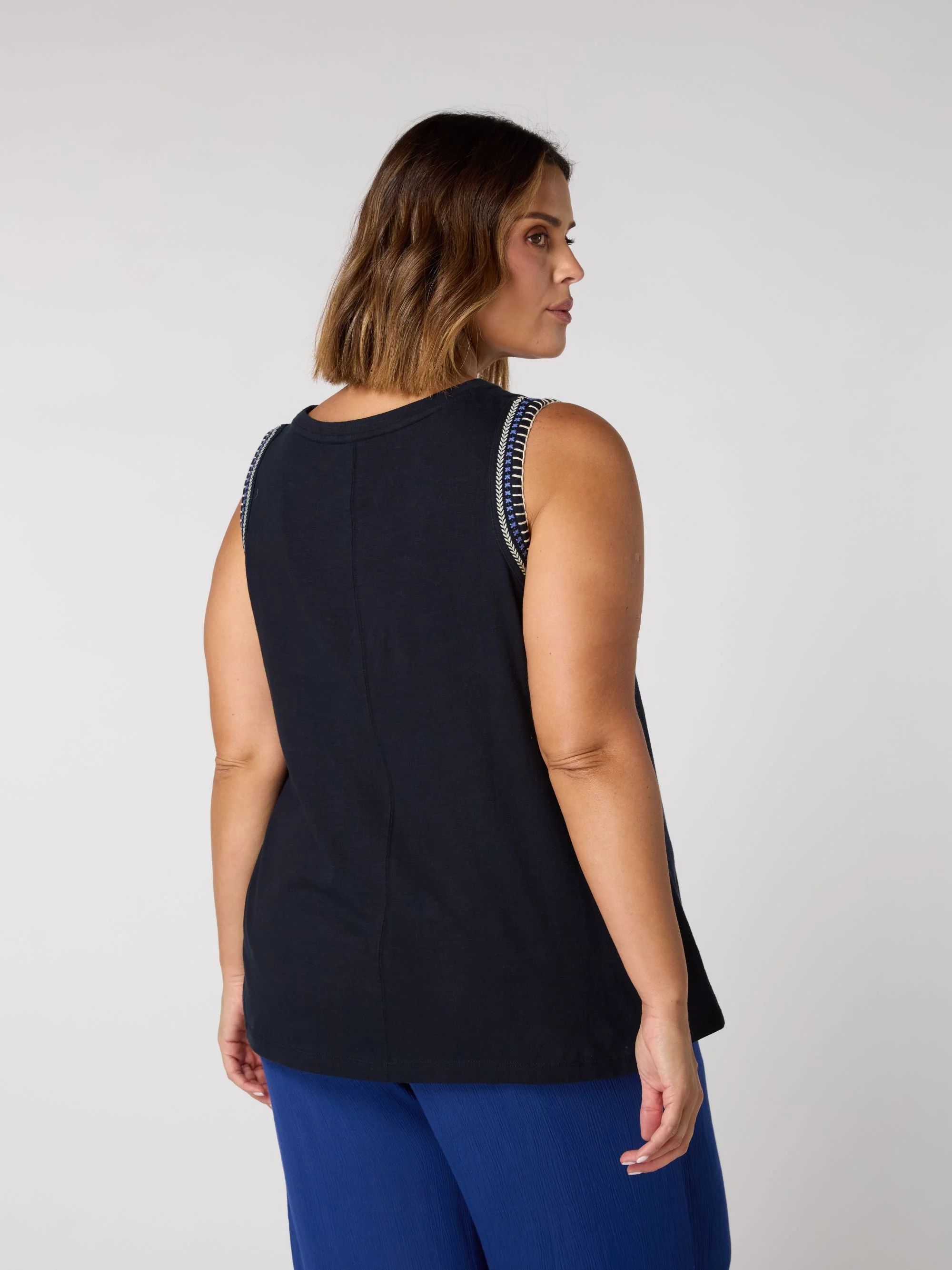 Navy Jersey Embroidered Vest - Image 3