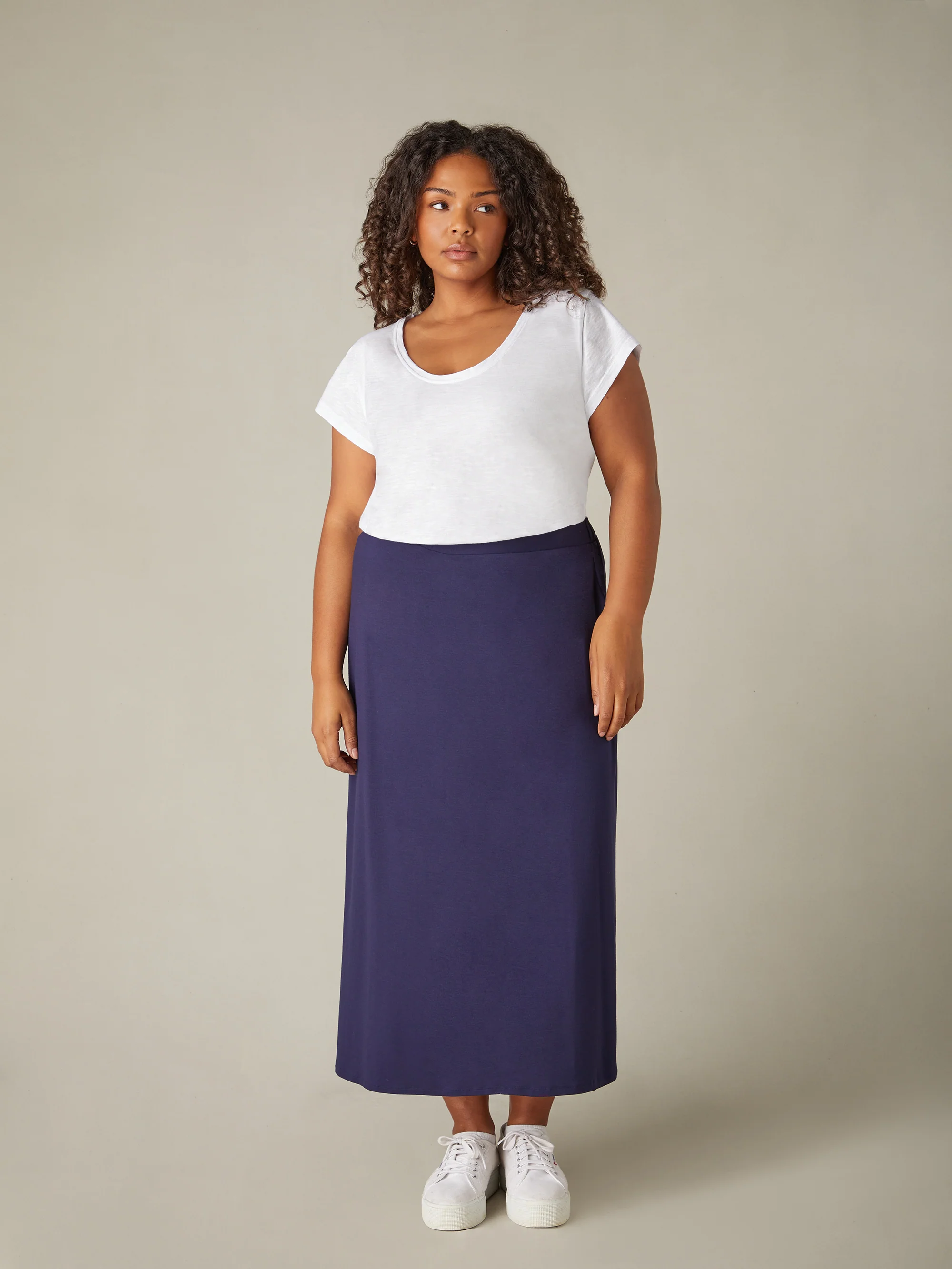 Navy Jersey Midi Skirt - Image 2