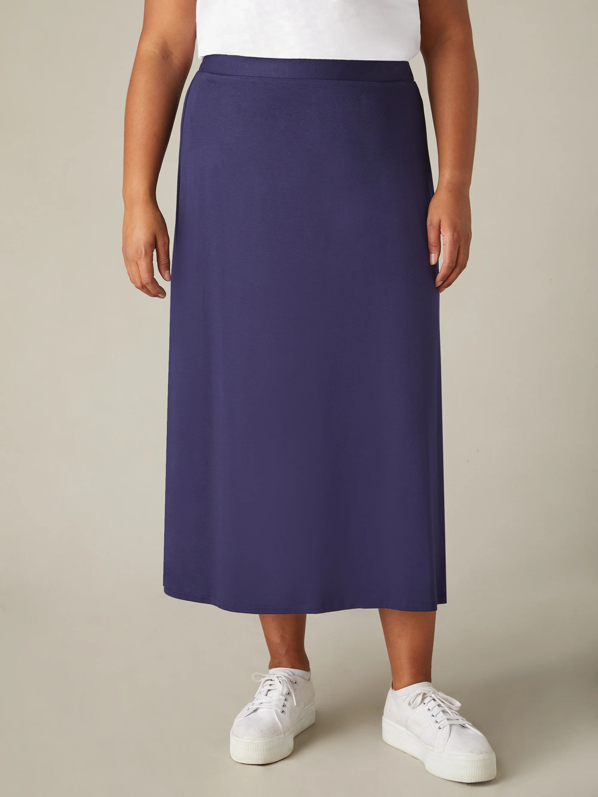 Navy Jersey Midi Skirt - Image 3