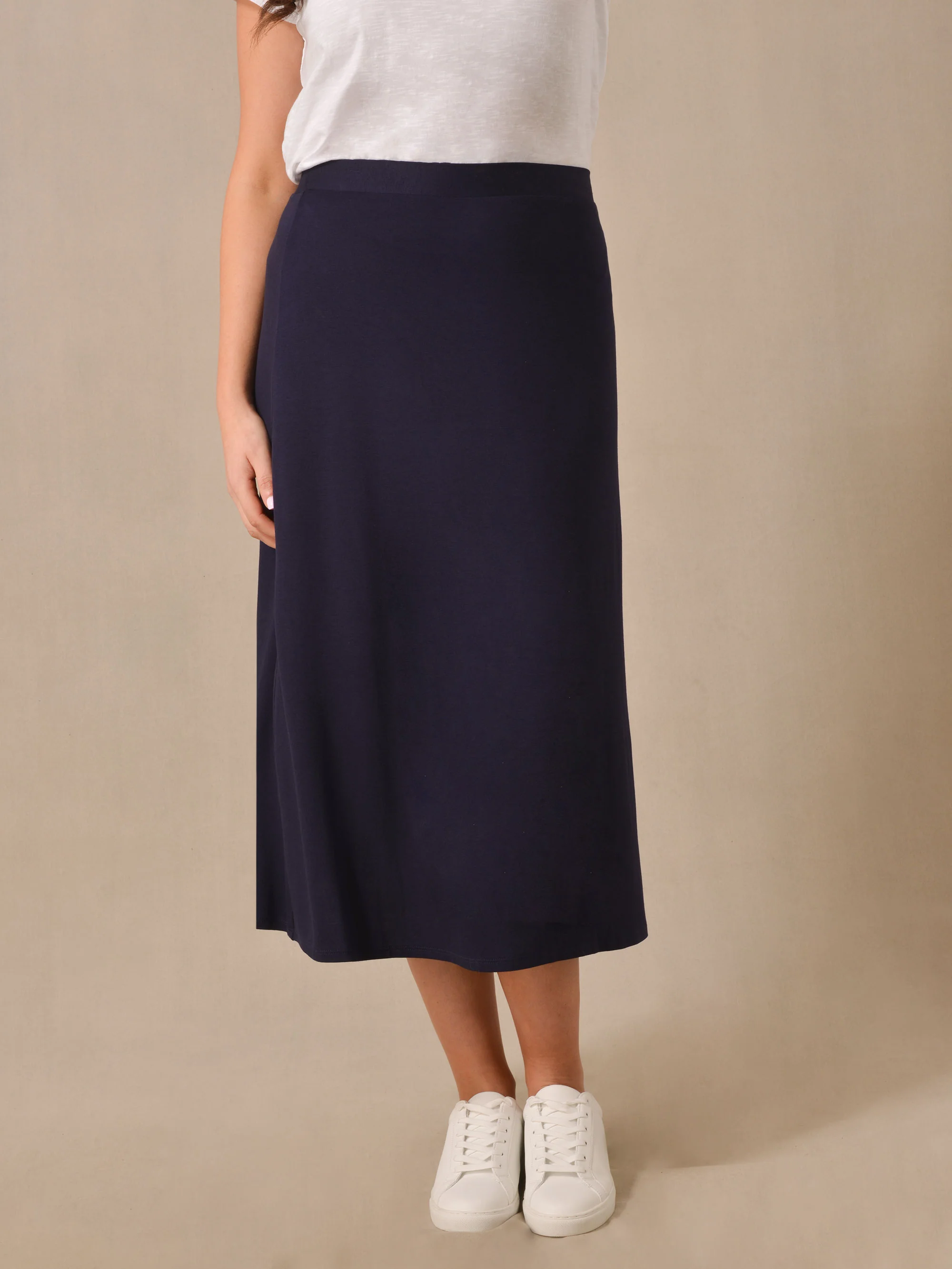 Navy Jersey Midi Skirt - Image 3