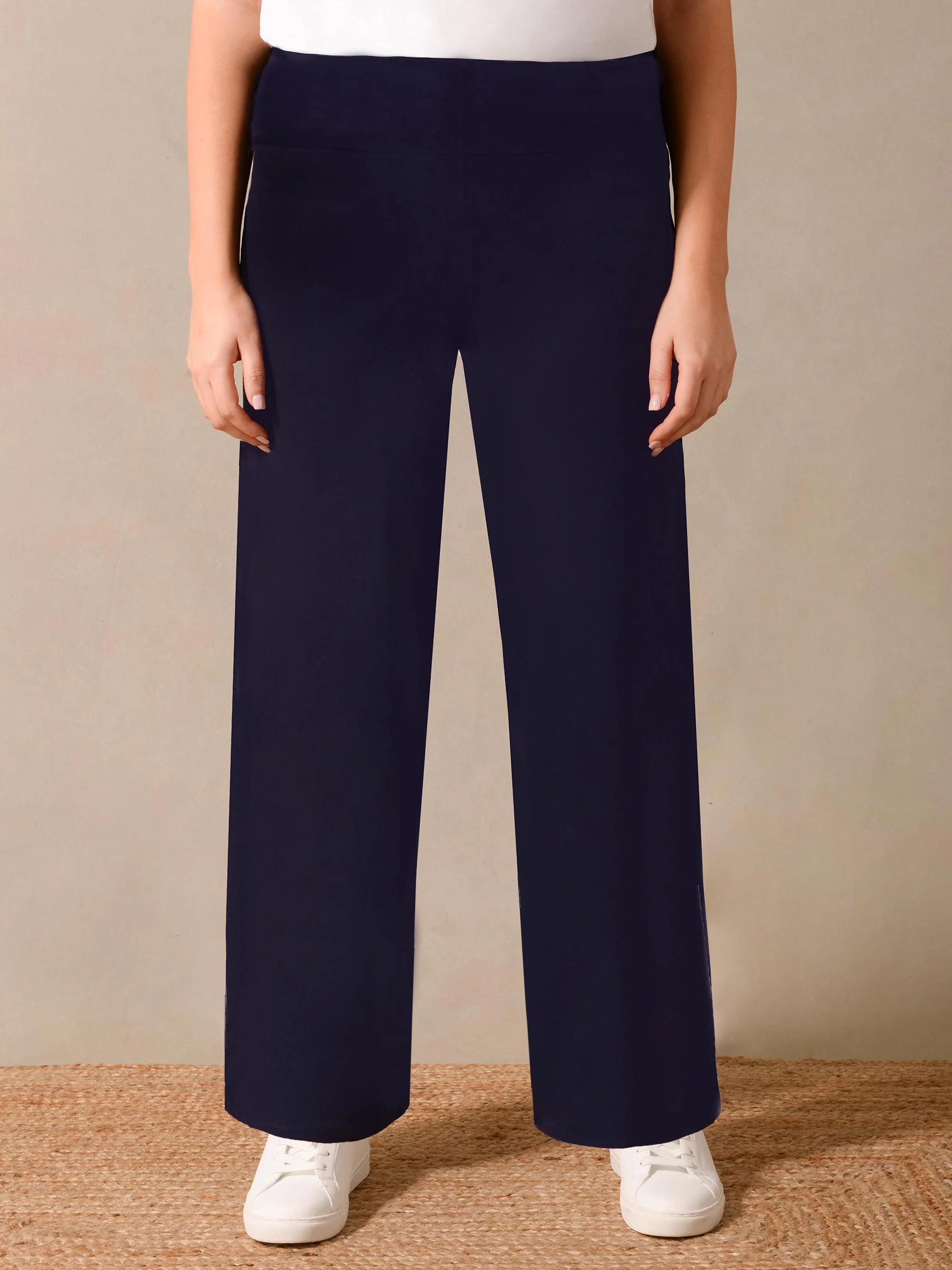 Navy Jersey Relaxed Wideleg Trouser - Image 3