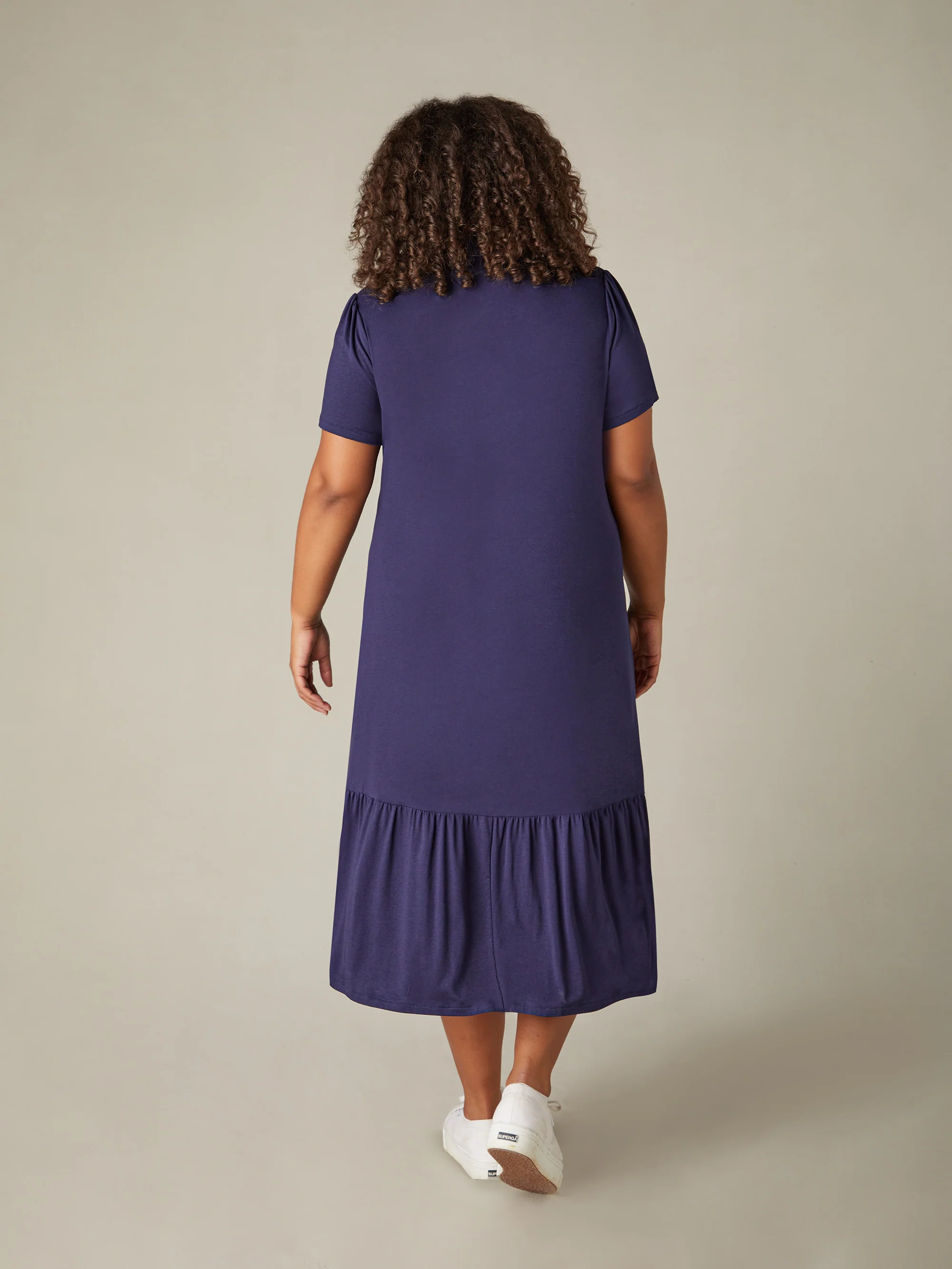 Navy Jersey Tiered Midi Shirt Dress - Image 3