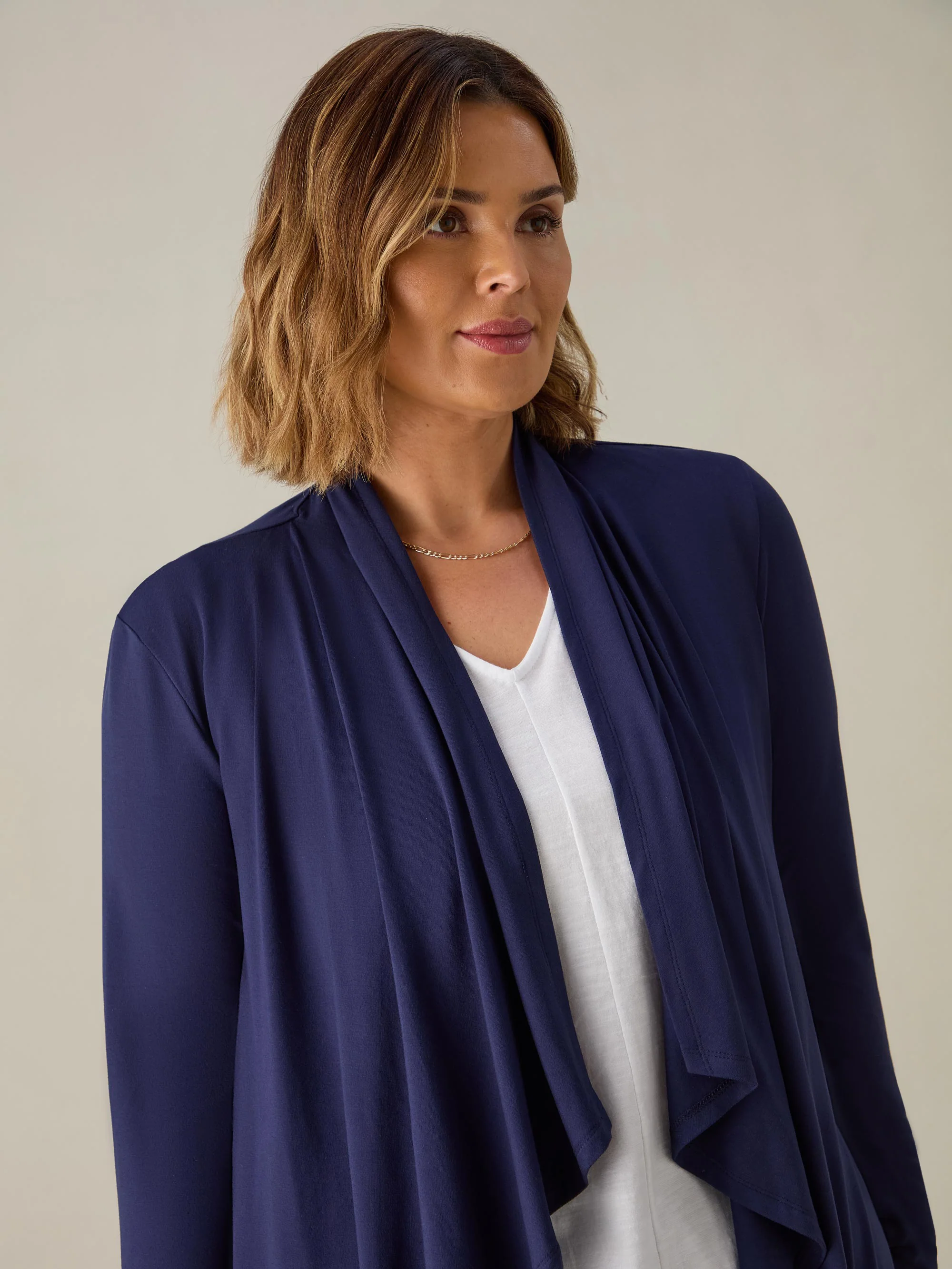 Navy Jersey Waterfall Cardigan - Image 2