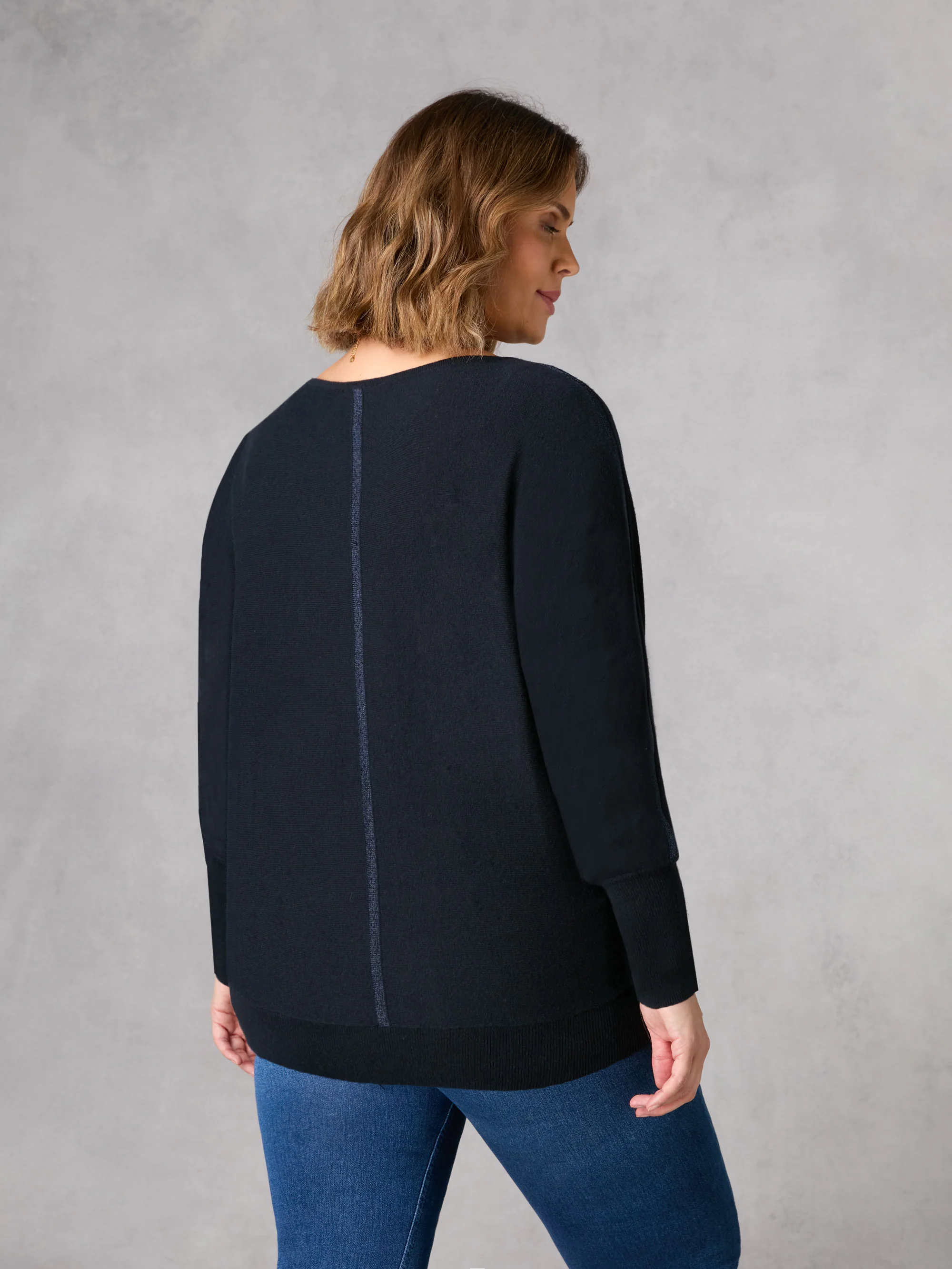 Navy Fine Knit Metallic Stripe Jumper - Image 5