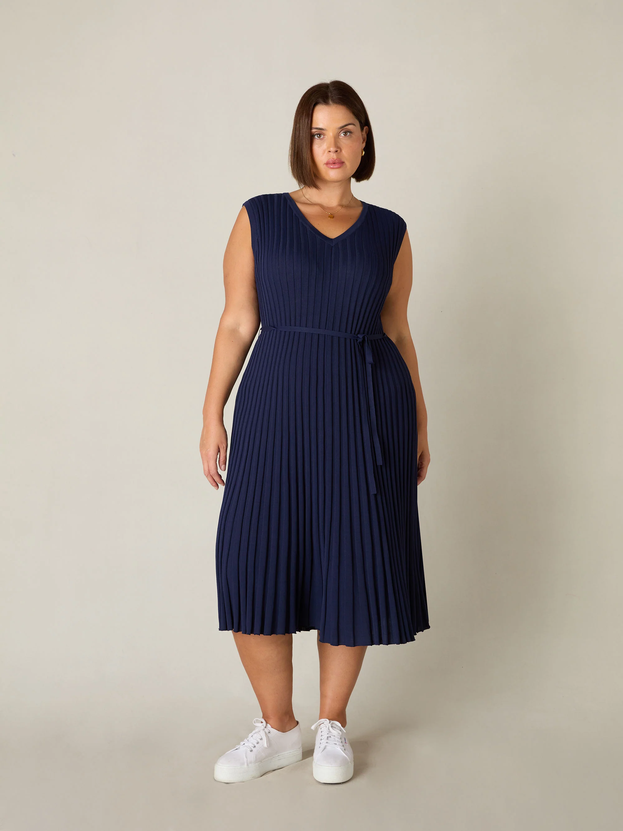 Navy Knitted Rib Dress - Image 6
