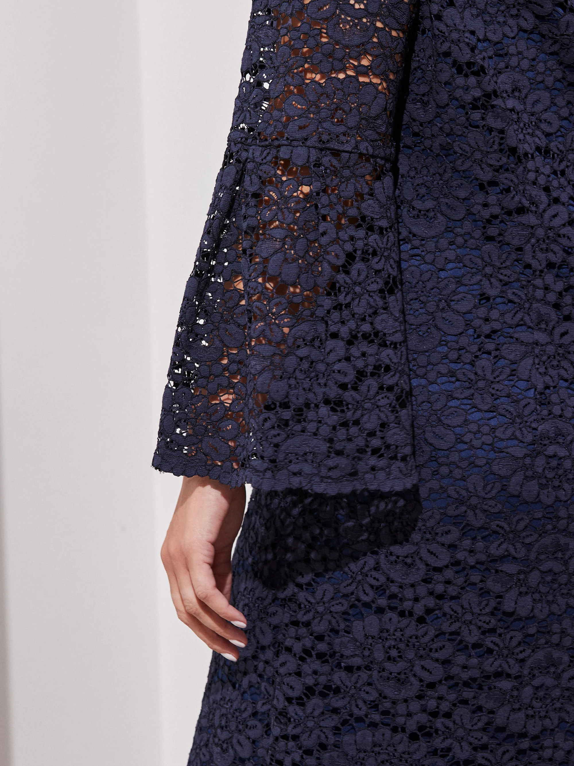 Navy Lace Dress With Flute Sleeve - Image 3