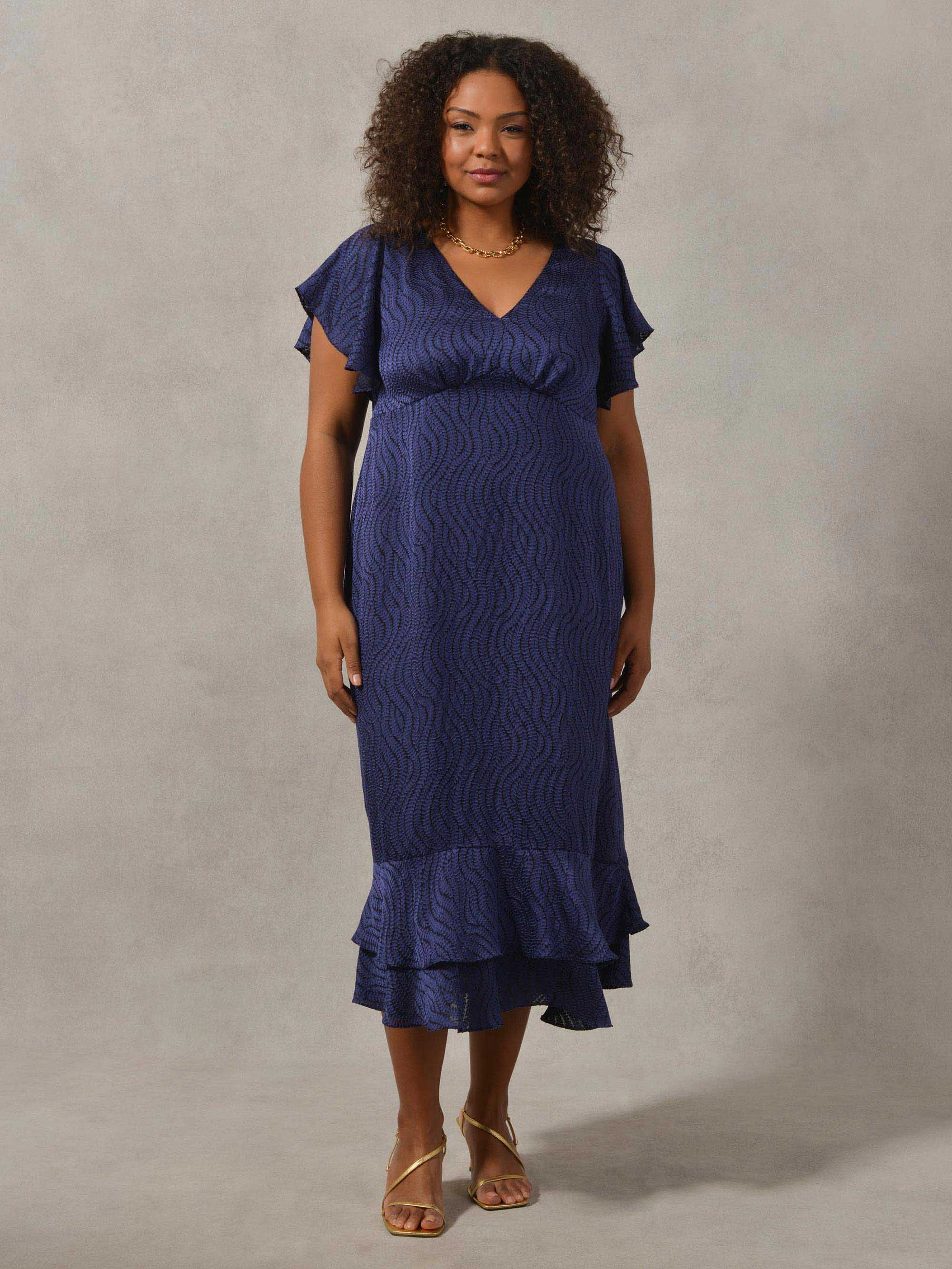 Navy Leaf Burnout Tiered Hem Dress - Image 2