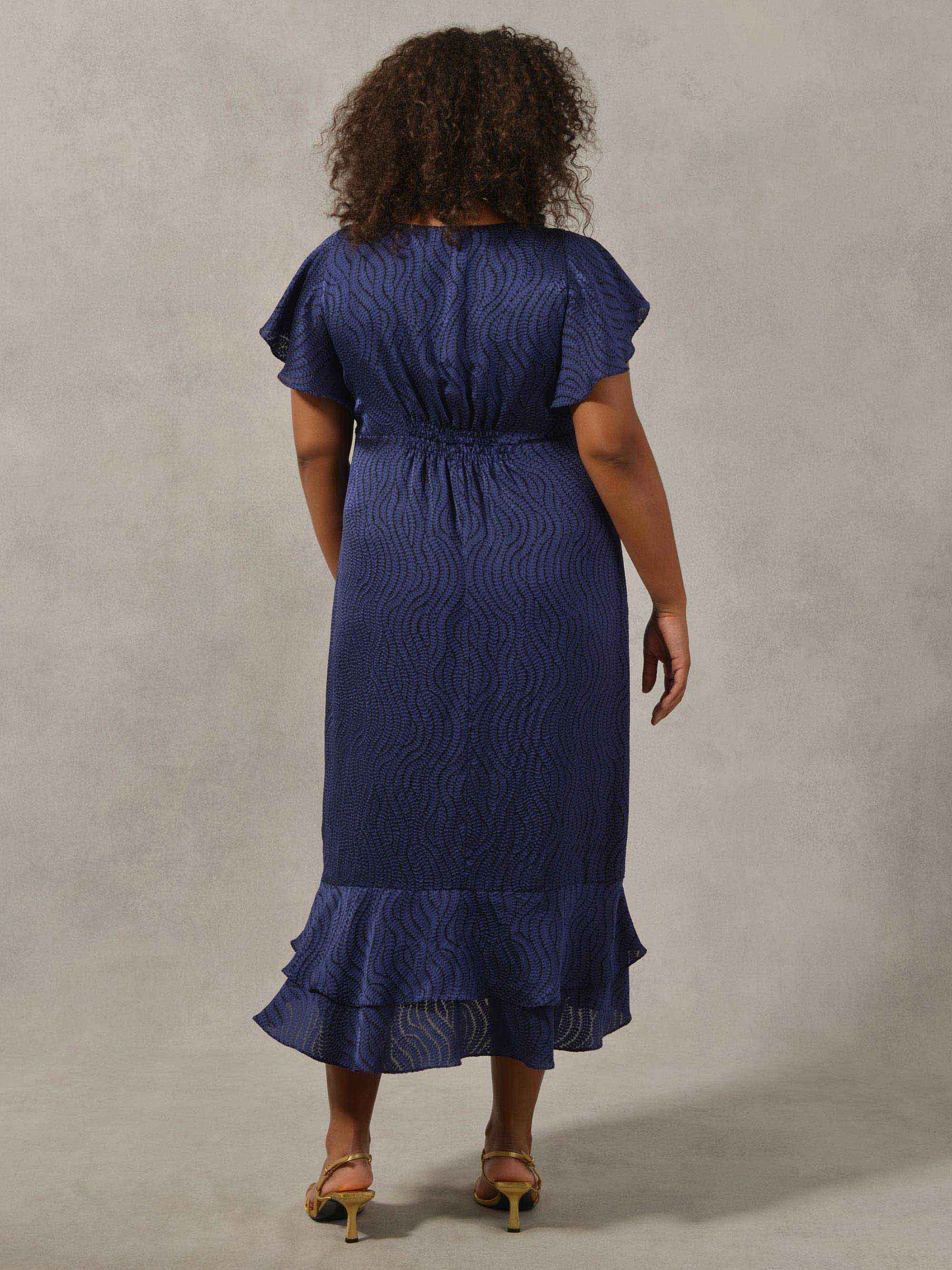 Navy Leaf Burnout Tiered Hem Dress - Image 5