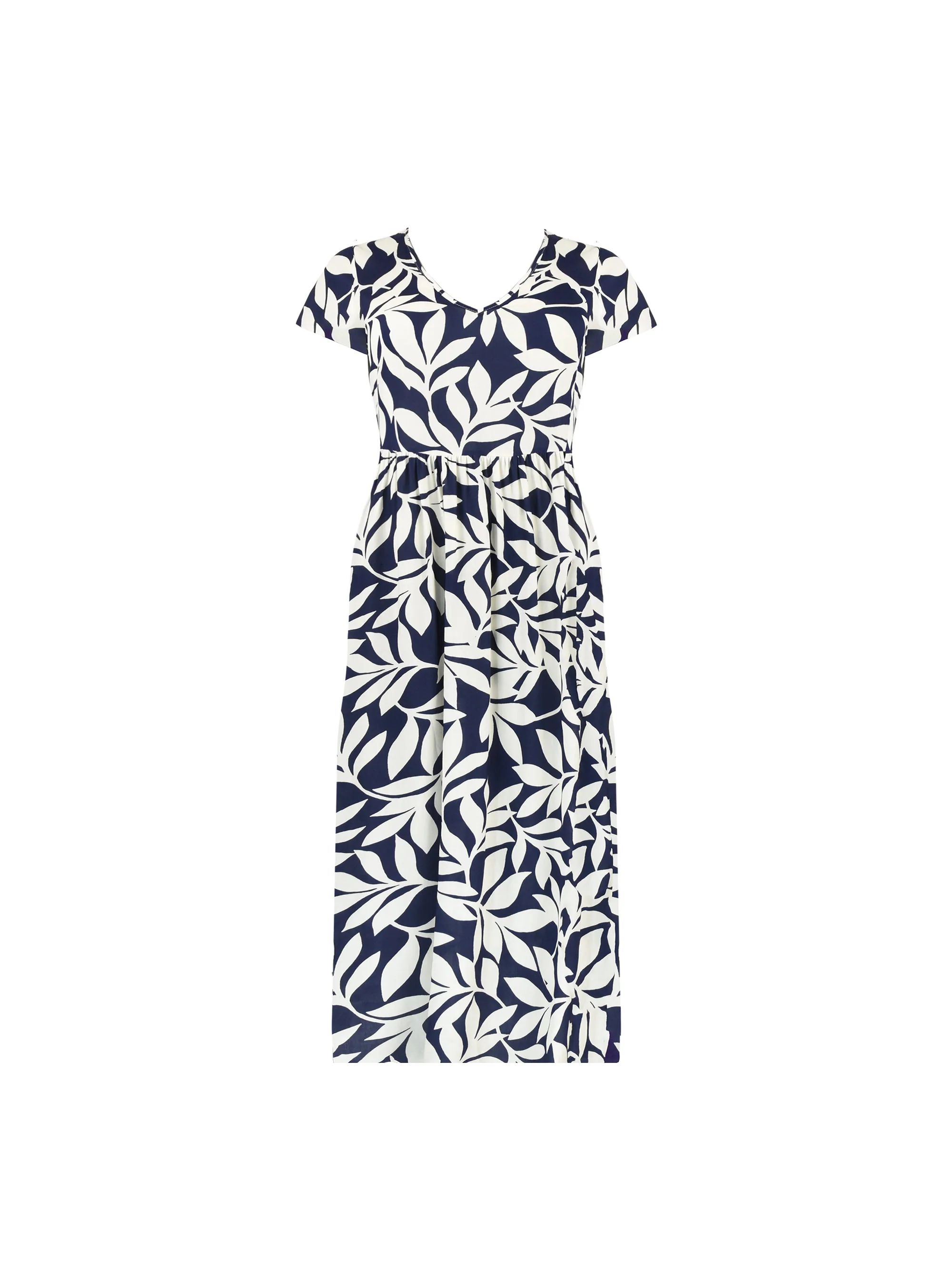 Navy Leaf Print Empire Line Midi Dress - Image 5