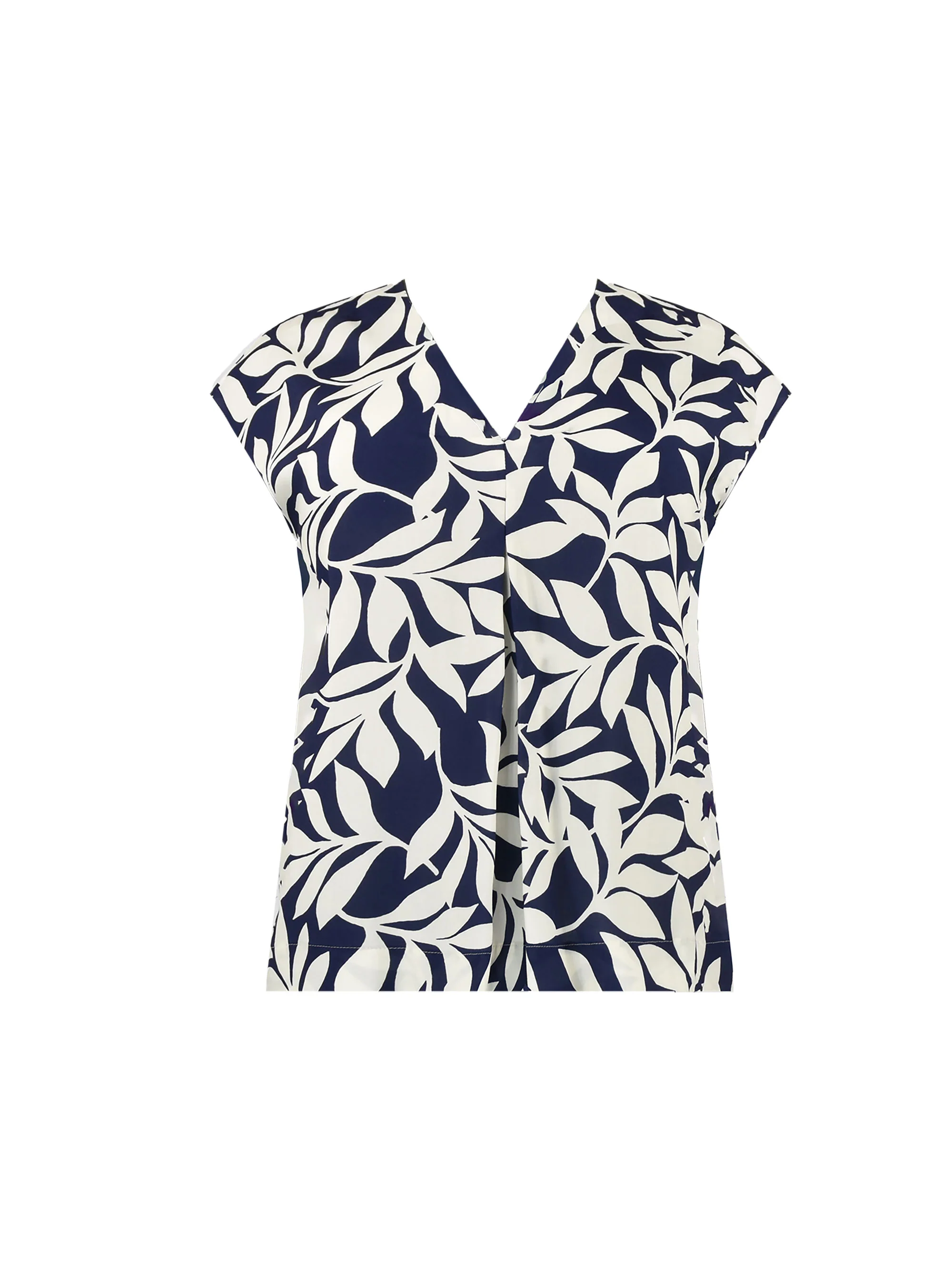 Navy Leaf Print Pleat Tee - Image 4