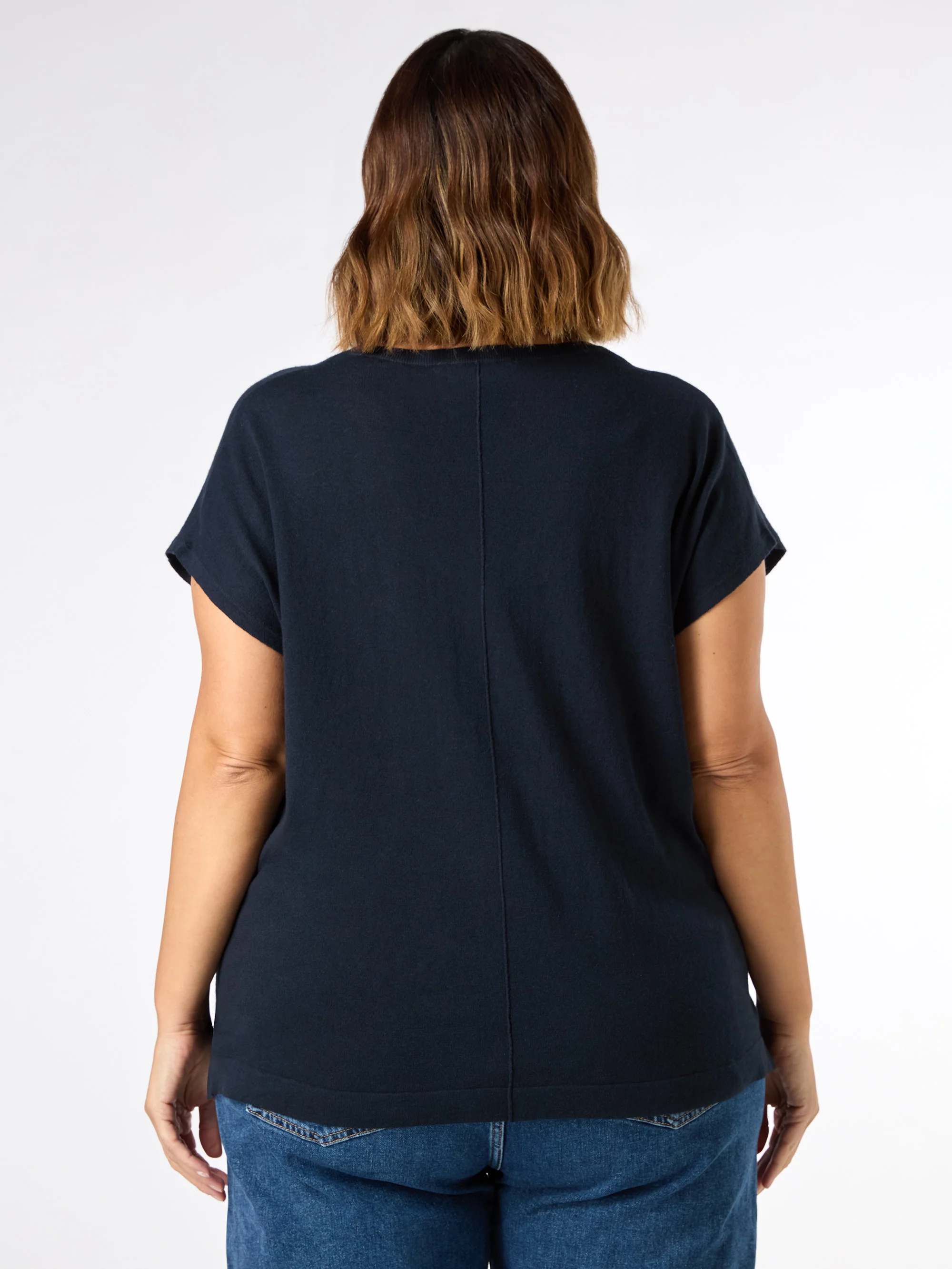 Navy Linen Blend V-Neck Knitted Top - Image 5