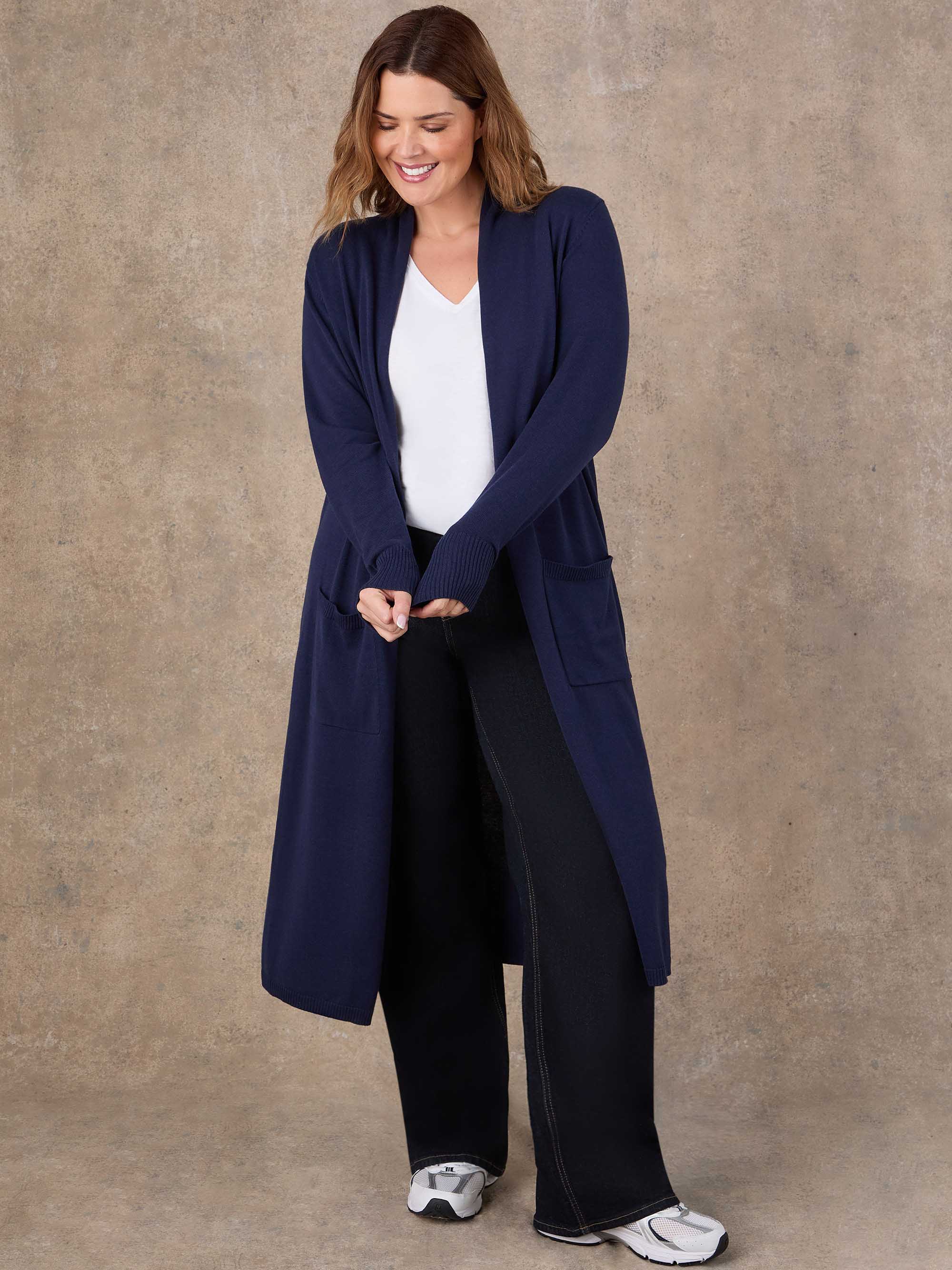 Navy Longline Knitted Cardigan - Image 3