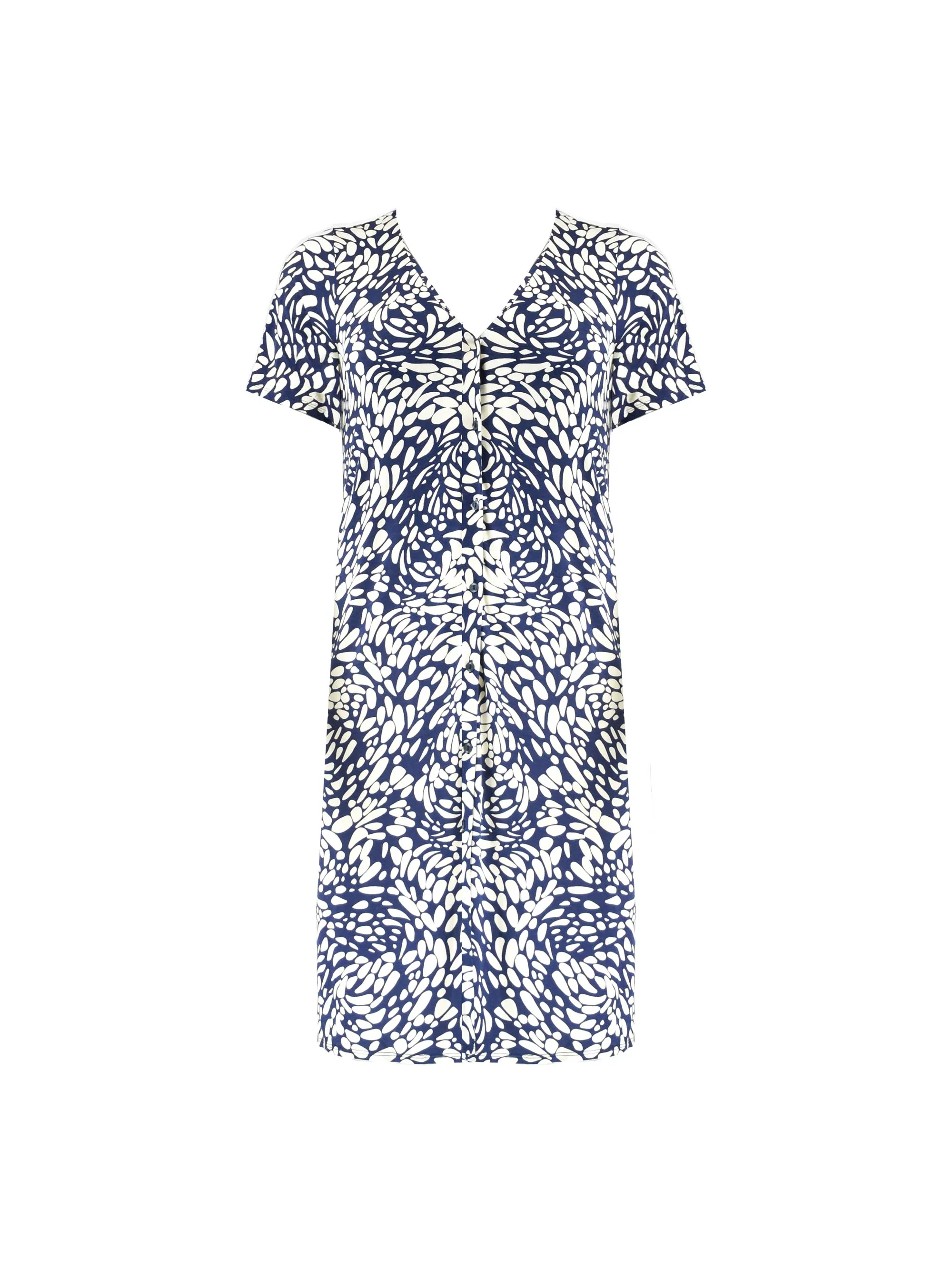Navy Pebble Print Button Through Jersey Dress - Image 4