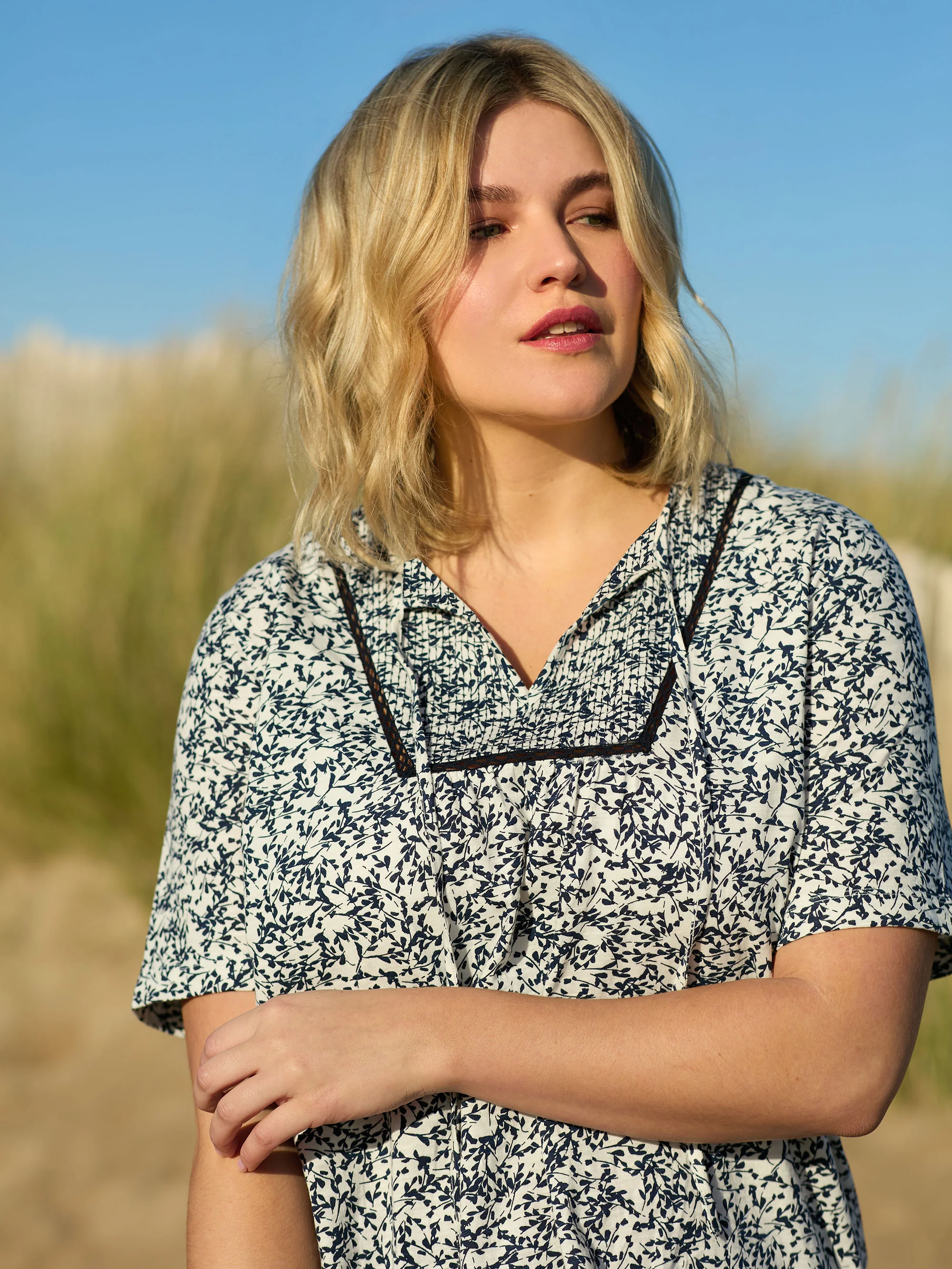 Navy Print Cotton Slub Bib Tunic - Image 2