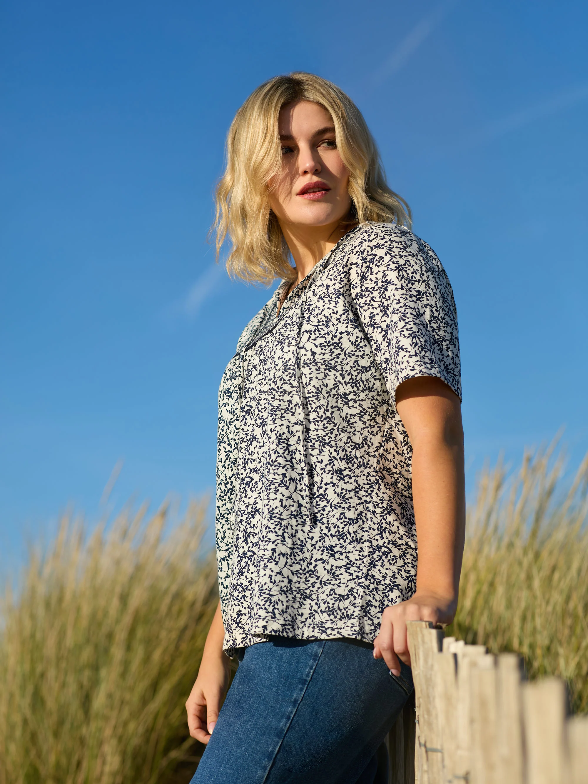 Navy Print Cotton Slub Bib Tunic - Image 3