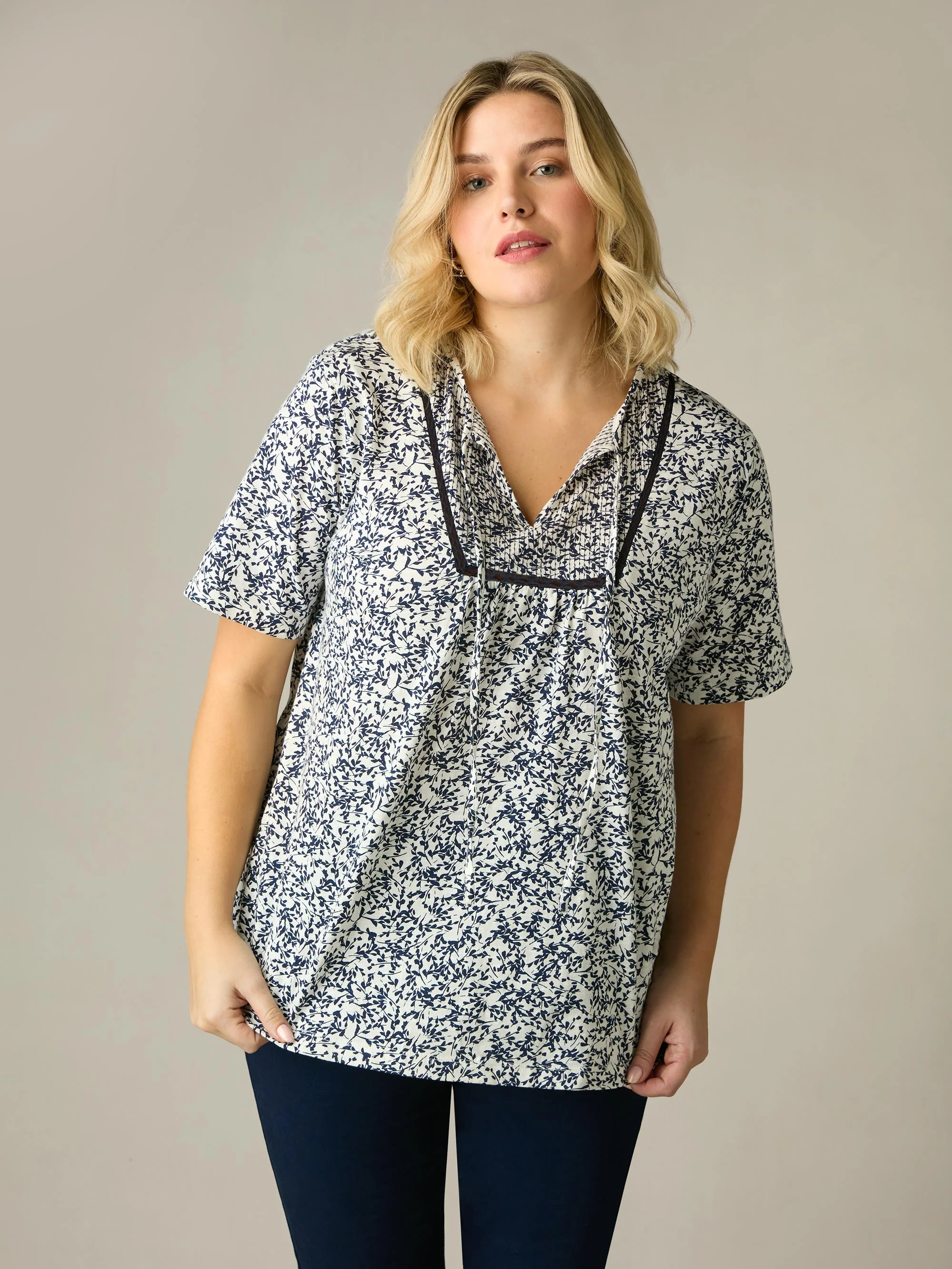 Navy Print Cotton Slub Bib Tunic - Image 5