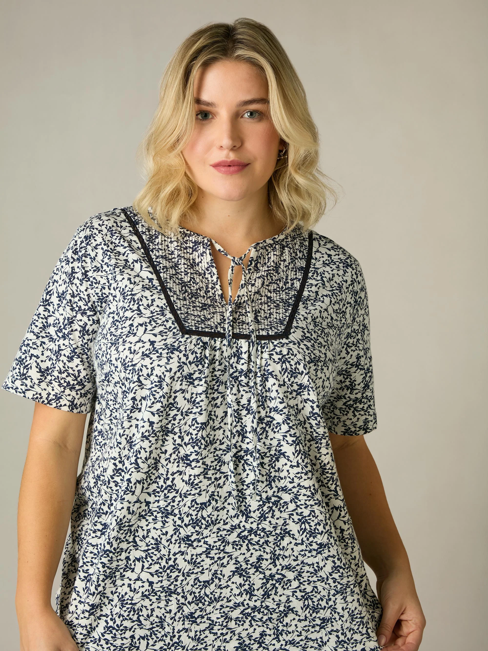 Navy Print Cotton Slub Bib Tunic - Image 6