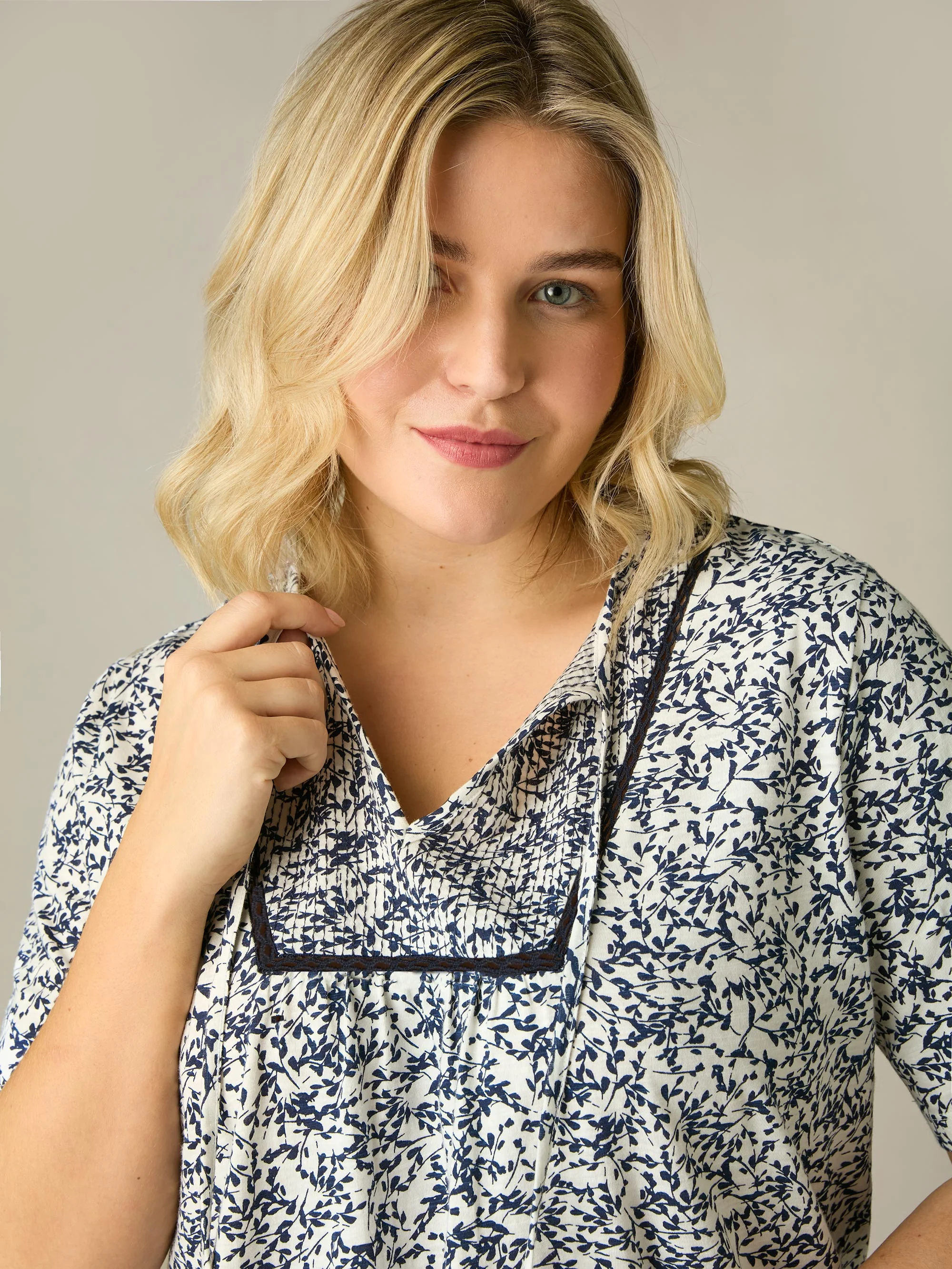 Navy Print Cotton Slub Bib Tunic - Image 7