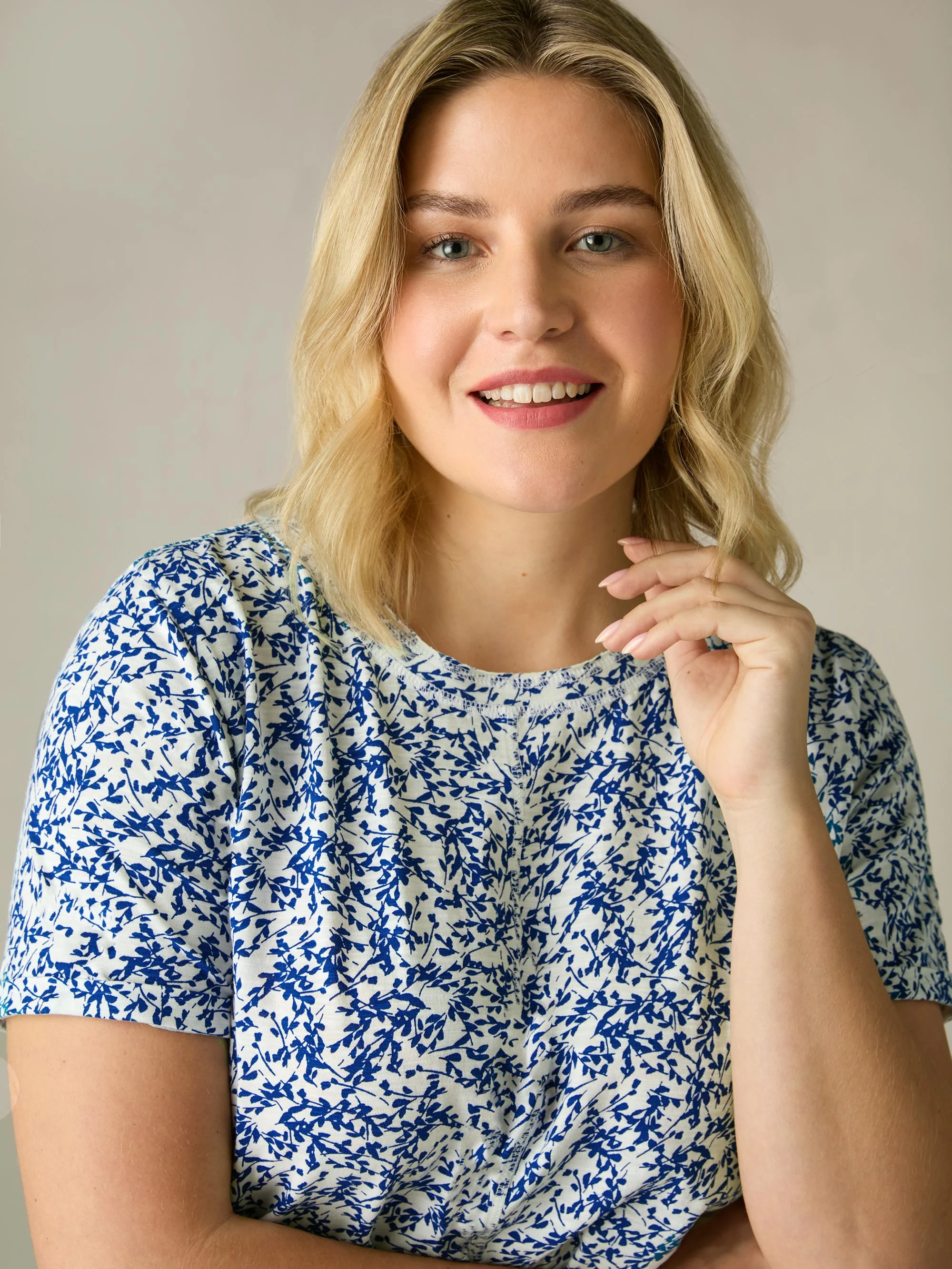 Navy Print Cotton Slub Round Neck T-Shirt - Image 6