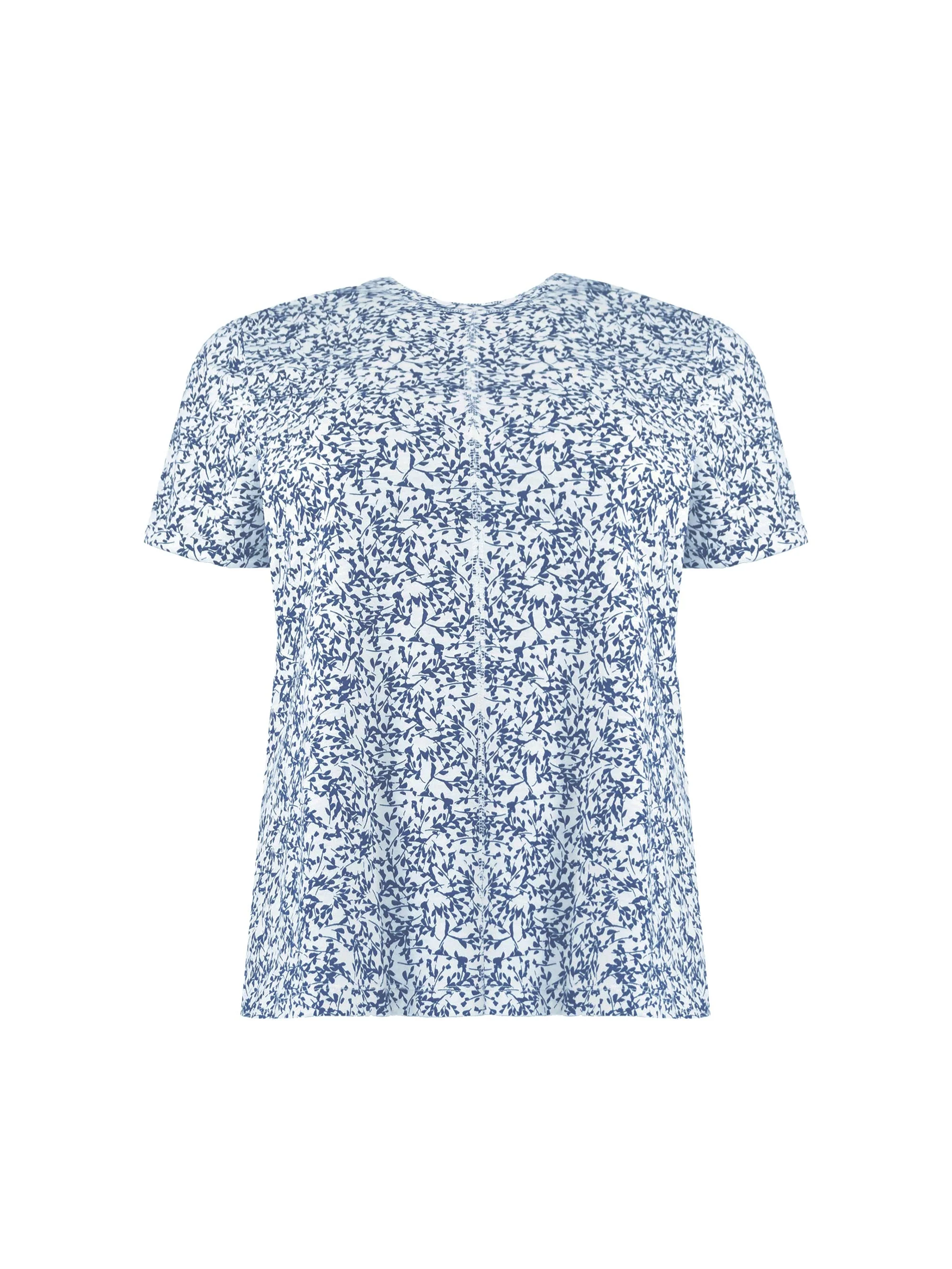 Navy Print Cotton Slub Round Neck T-Shirt - Image 9
