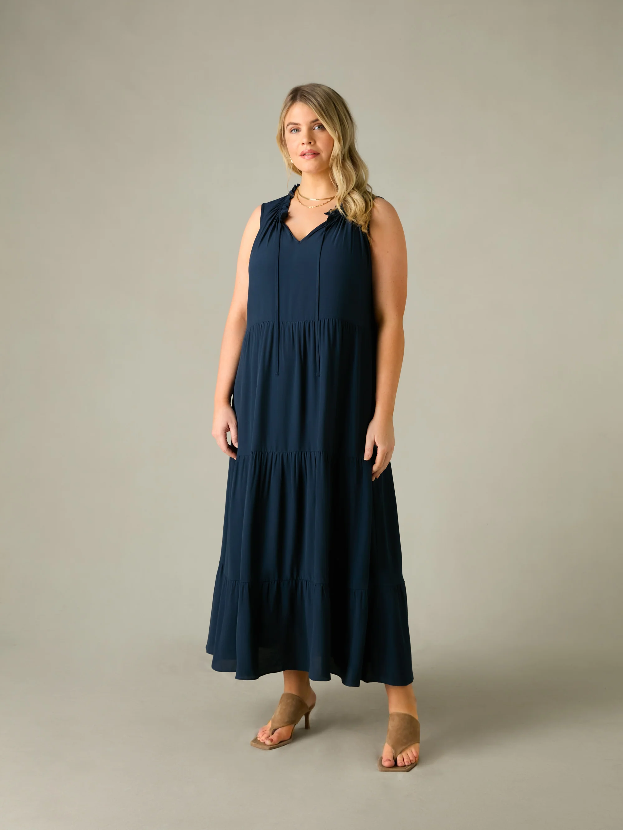 Navy Ruffle Midaxi Dress - Image 2