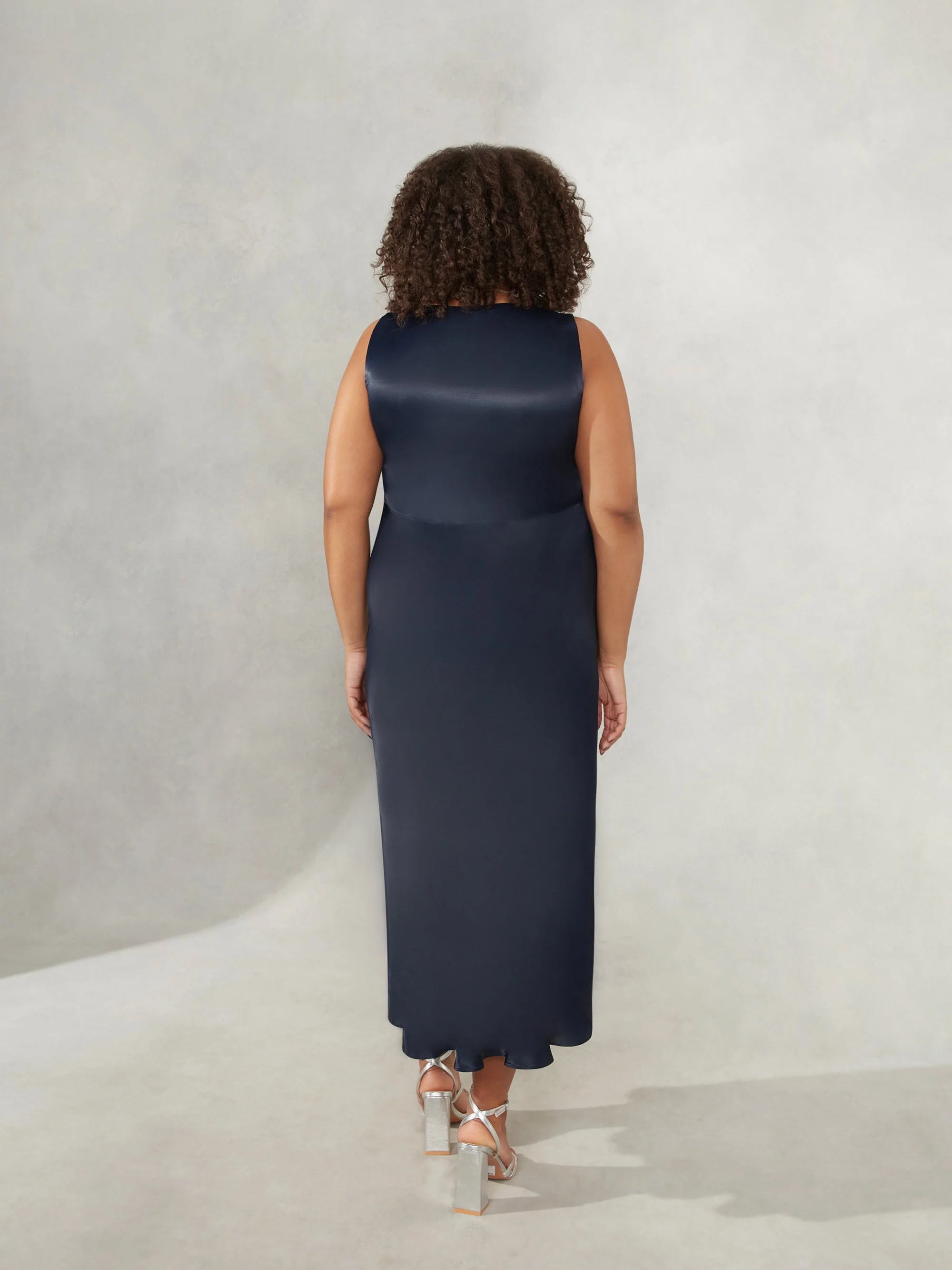 Navy Satin Bias Cut Empire Line Midaxi Dress - Image 3