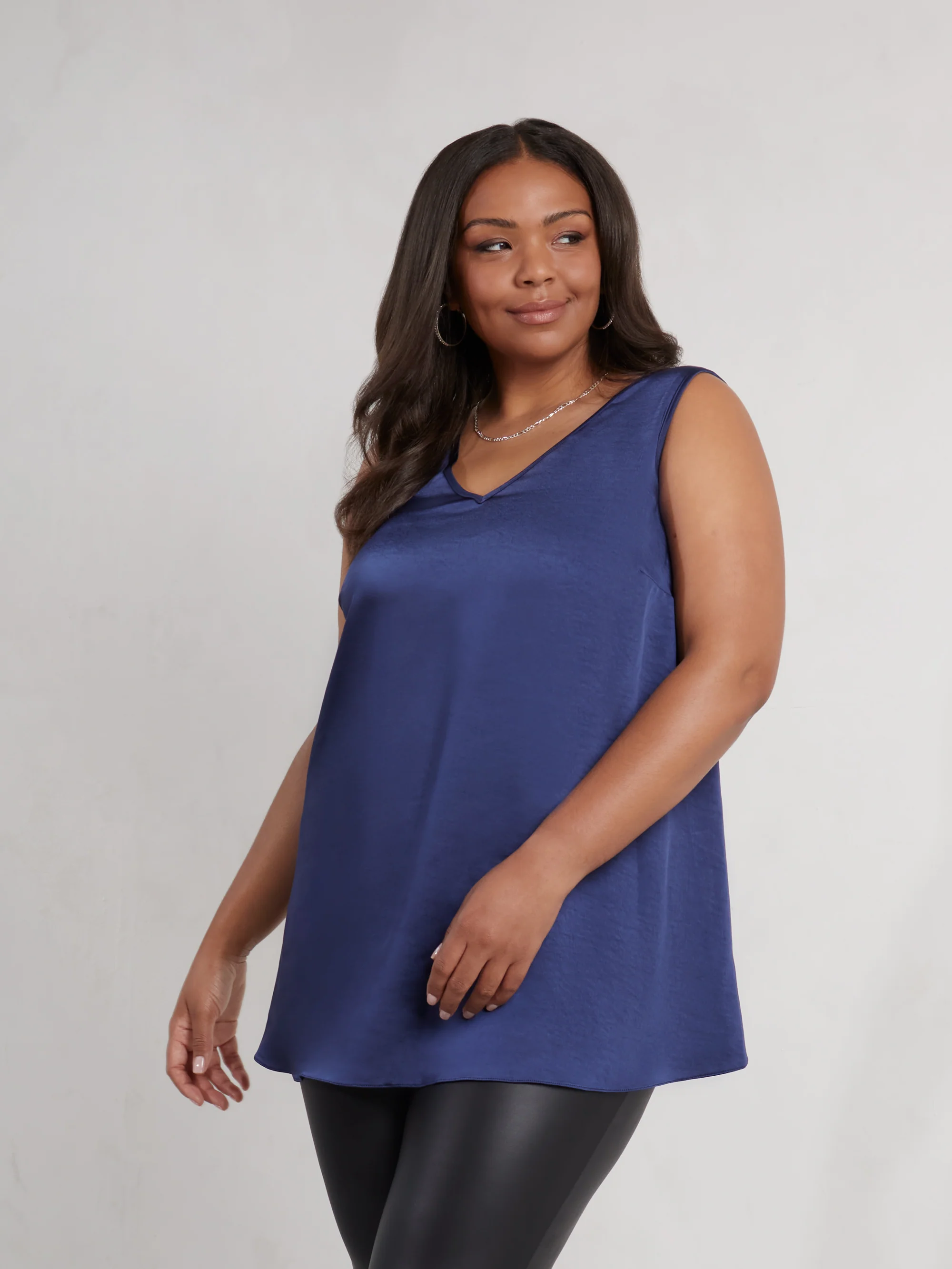 Navy Satin V-Neck Vest - Image 2